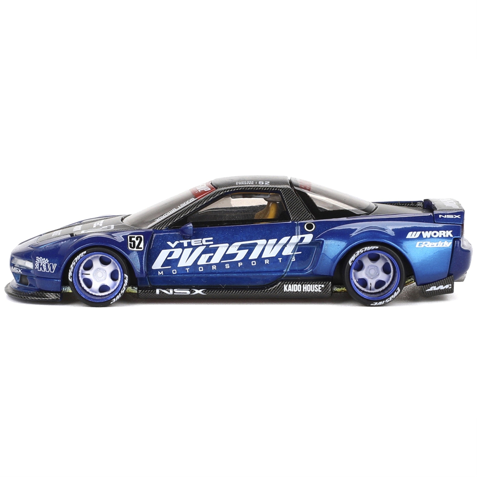 Honda Nsx 'Evasive V2' #52 Blue Metallic With Carbon Top (Designed By Jun Imai) 'Kaido House' Special 1/64 Diecast Model Car By Mini Gt