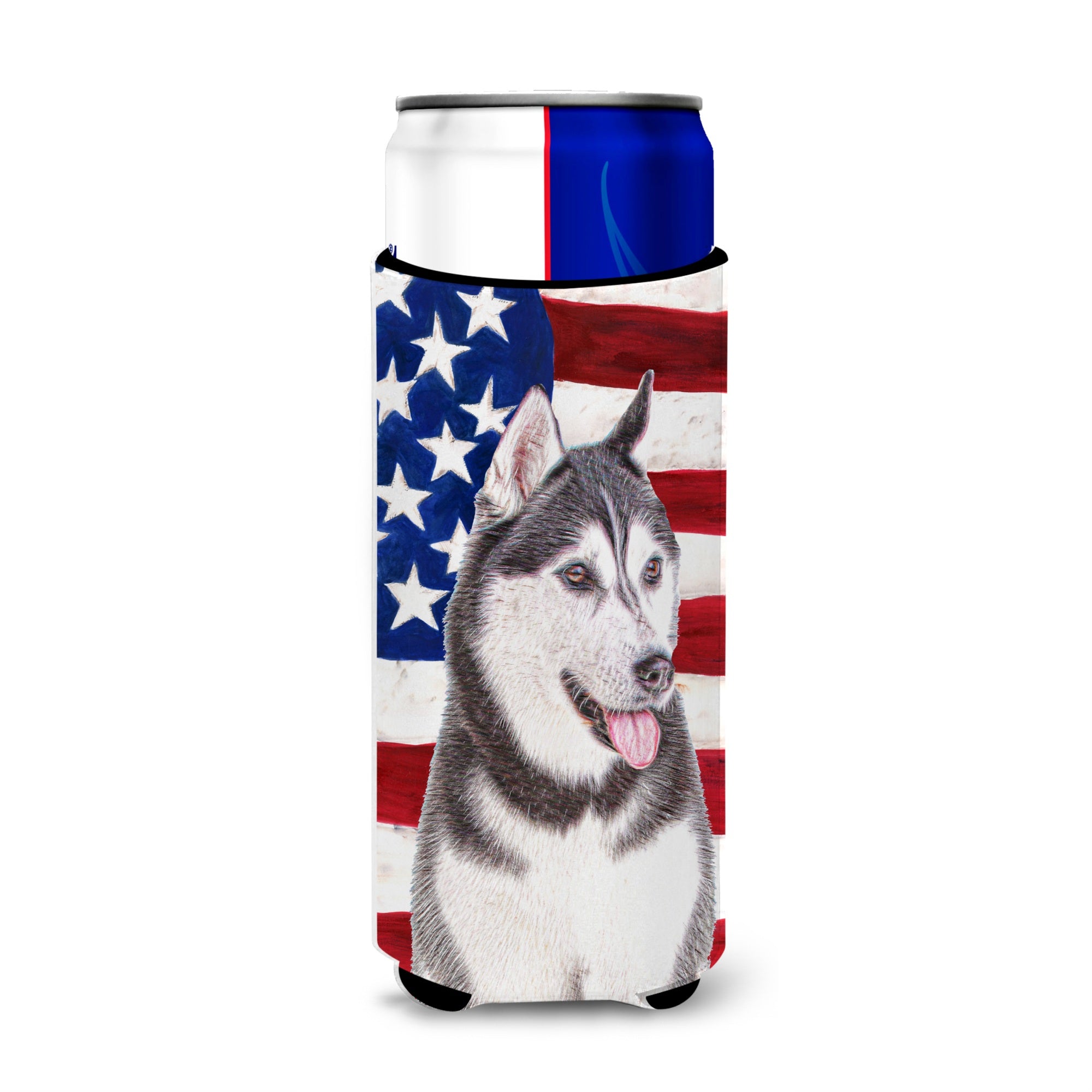 Usa American Flag With Alaskan Malamute Ultra Beverage Insulators For Slim Cans Kj1154Muk