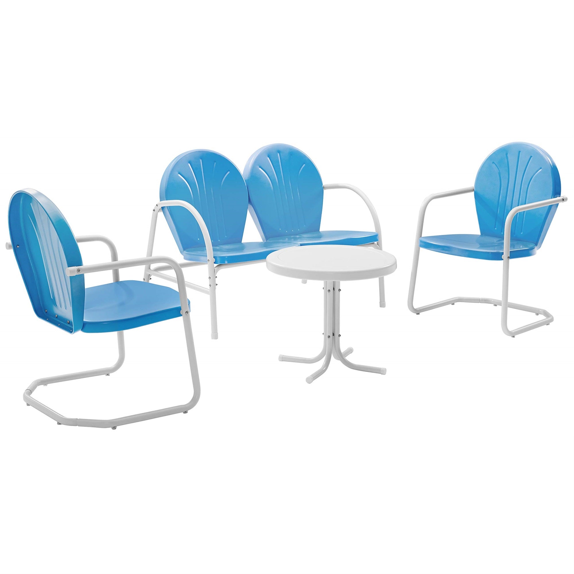 Casafoyer Furniture Griffith 4-Piece Retro Metal Outdoor Loveseat Patio Furniture Set For Porch, Deck, Balcony, Sky Blue