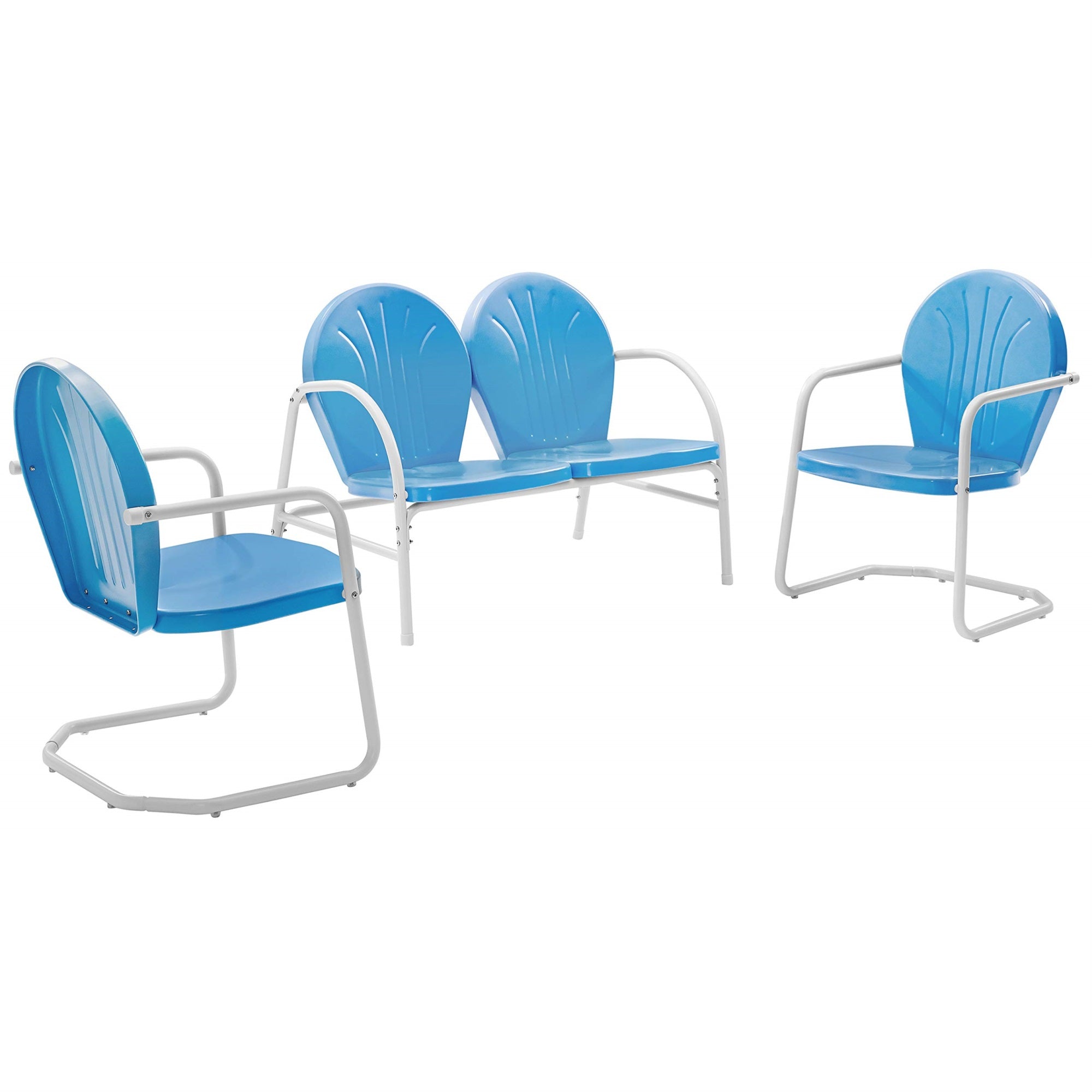 Casafoyer Furniture Griffith 3-Piece Retro Metal Outdoor Chairs And Loveseat Patio Furniture Set For Porch, Sky Blue