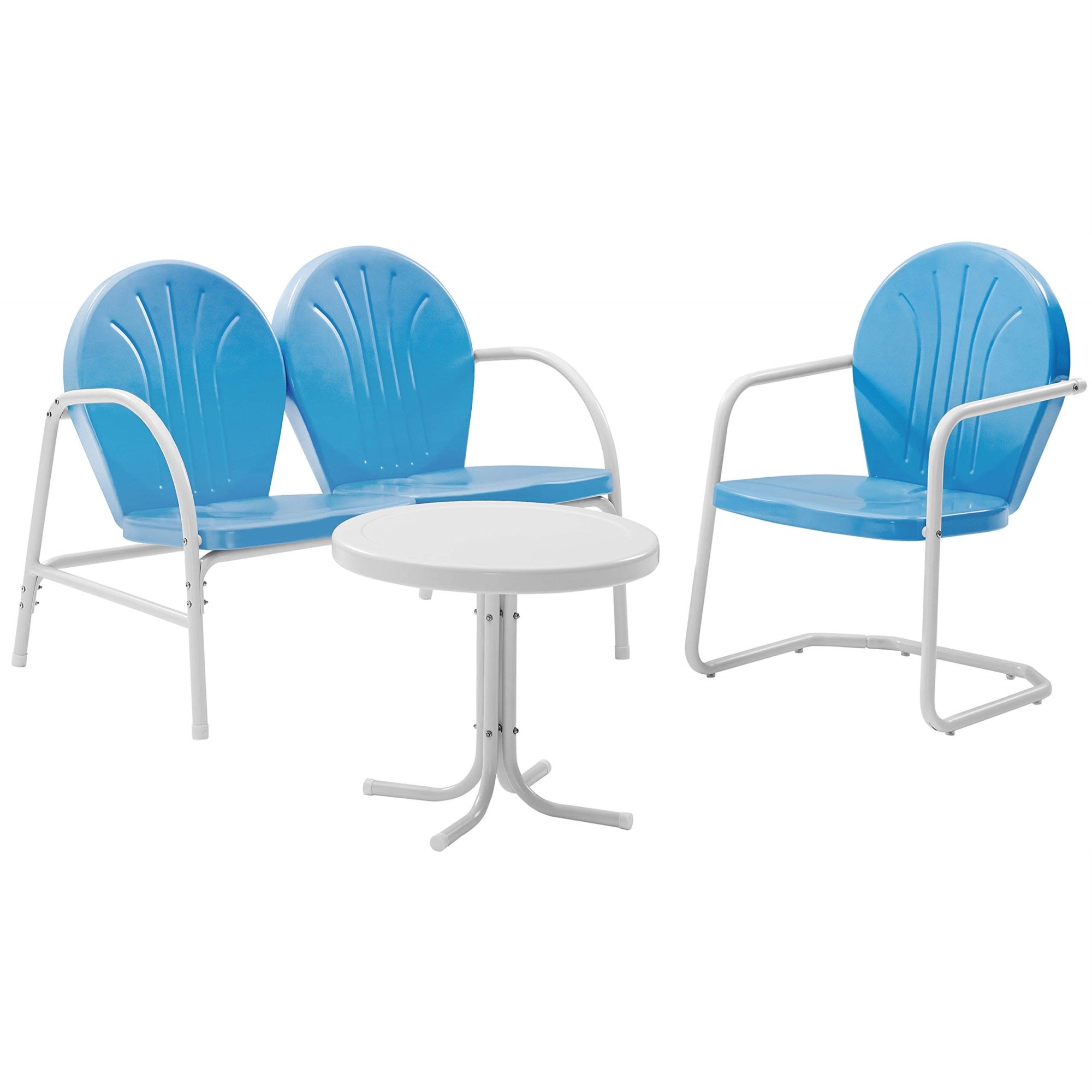 Casafoyer Furniture Griffith 3-Piece Retro Metal Outdoor Loveseat Patio Furniture Set For Porch, Deck, Balcony, Sky Blue