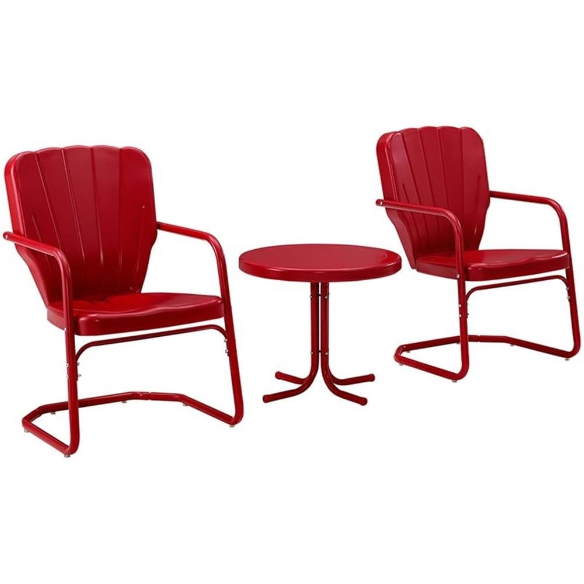 Casafoyer Furniture Ridgeland 3-Piece Outdoor Chair And Side Table Set, Retro Metal Bistro Patio Sets For Deck, Red