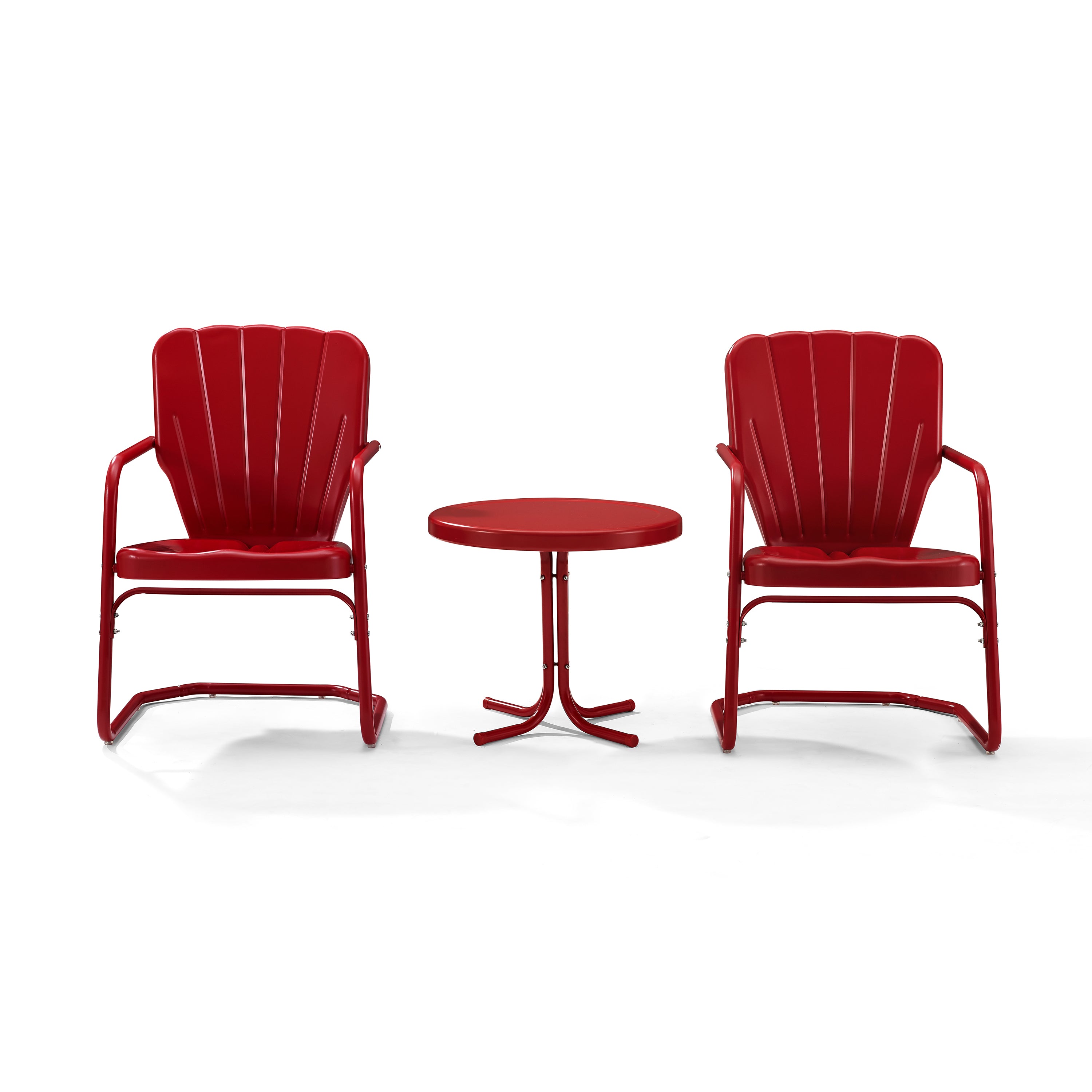 Ridgeland Metal Outdoor Furniture Collection - Durable Steel, Weather Resistant, 2 Chairs & Side Table - Comfortable & Stylish - Bright Red Gloss