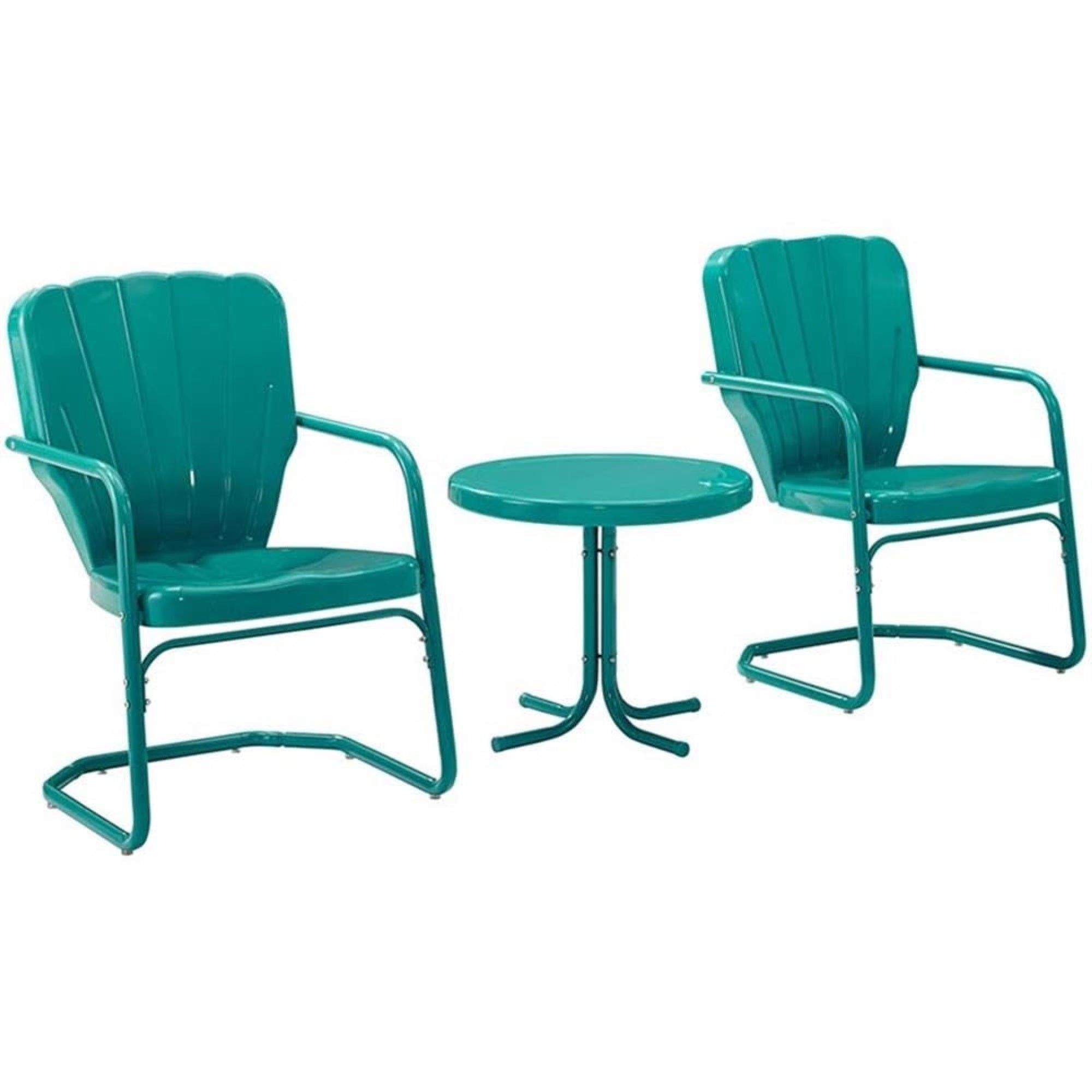 Casafoyer Furniture Ridgeland 3-Piece Outdoor Chair And Side Table Set, Retro Metal Bistro Patio Sets For Deck, Turquoise