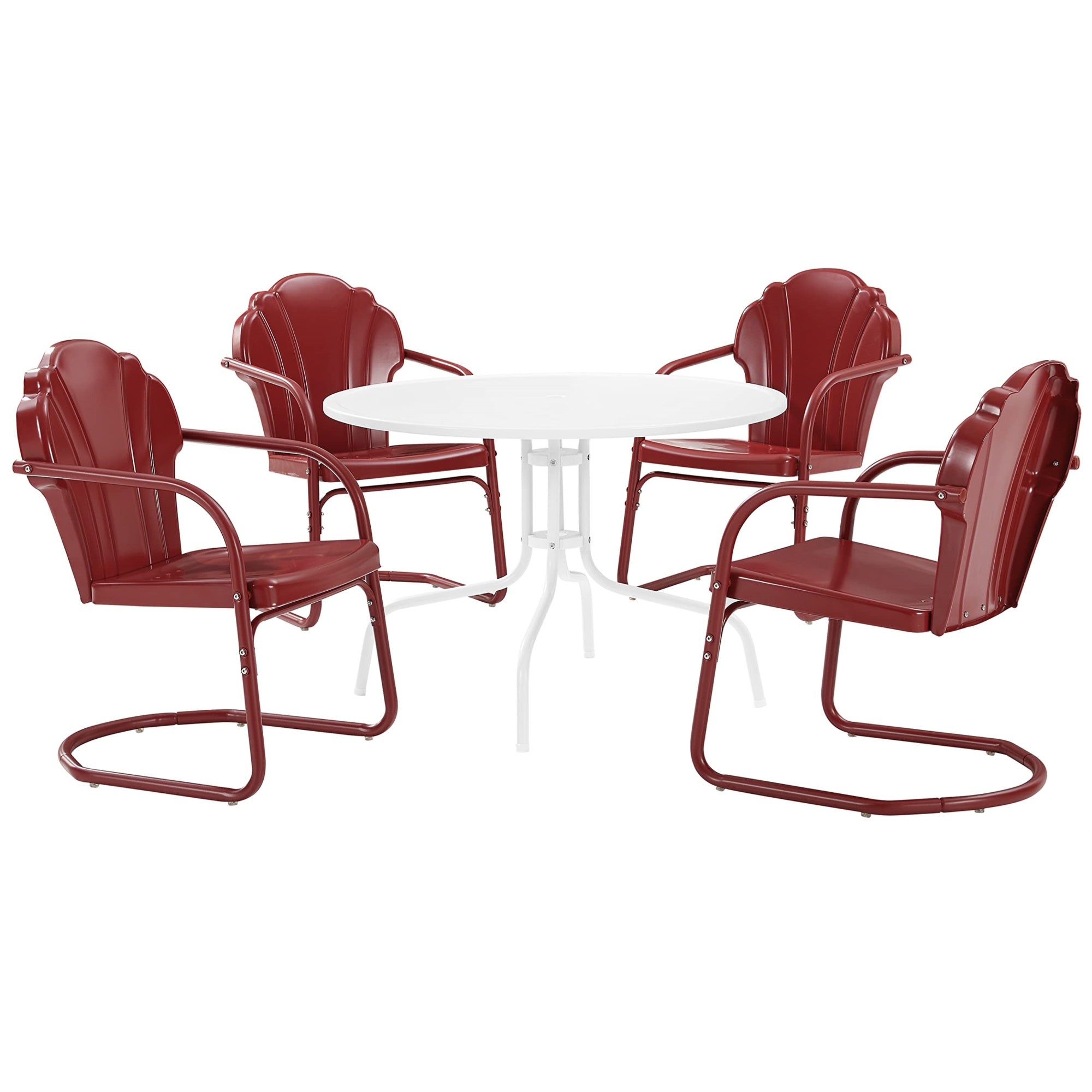 Casafoyer Furniture Tulip 5-Piece Outdoor Dining Set For 4, Retro Metal Round Patio Table And Chairs For Deck, Dark Red Satin