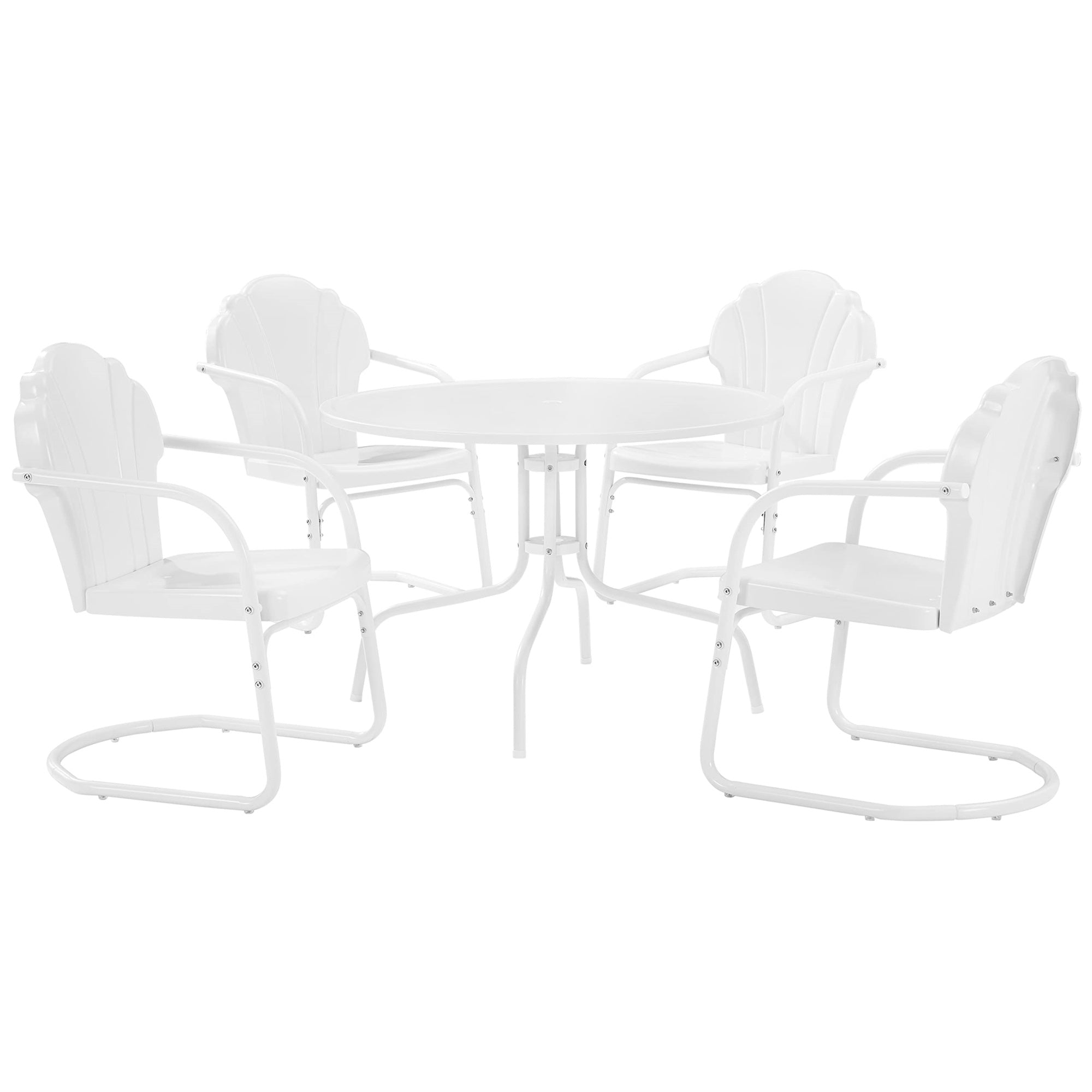 Casafoyer Furniture Tulip 5-Piece Outdoor Dining Set For 4, Retro Metal Round Patio Table And Chairs For Deck, White Satin