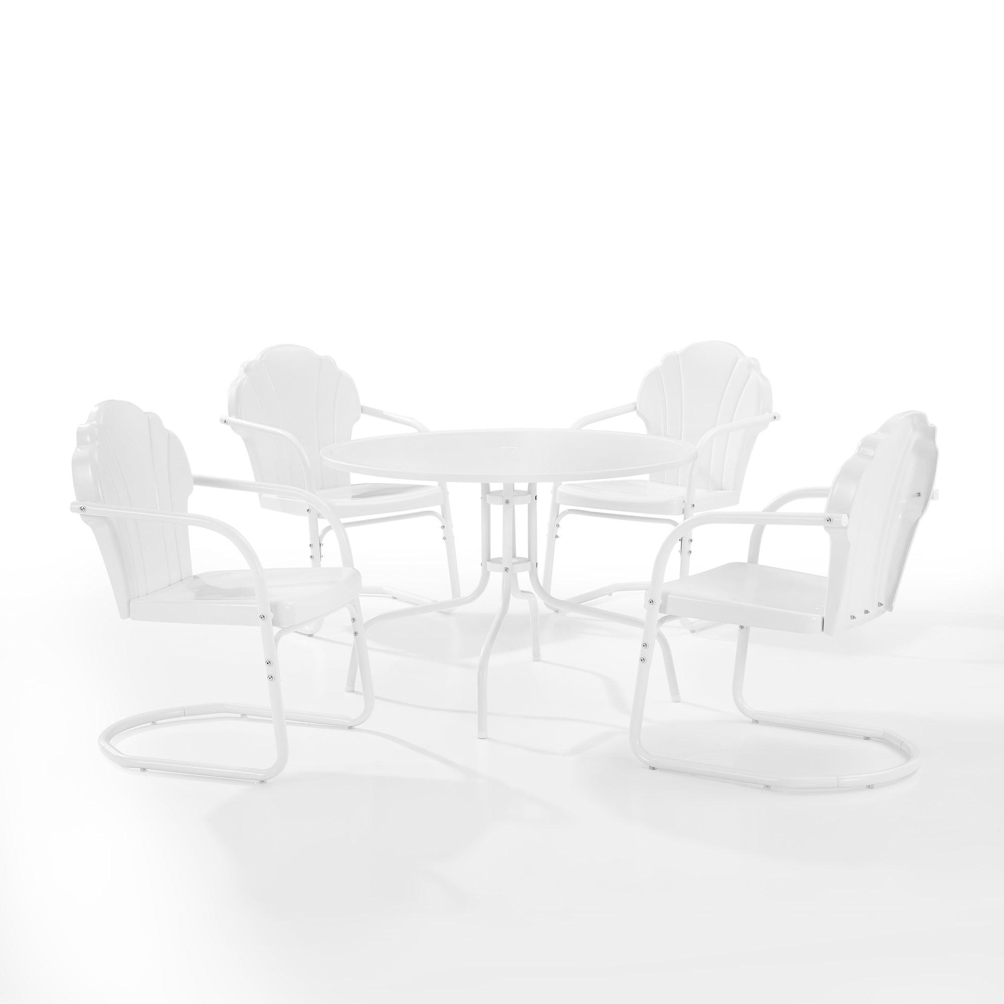 Vintage-Inspired Tulip 5Pc Dining Set: Scalloped Chairs & Metal Table. Charming Outdoor Dining With Retro Silhouettes, Vibrant Colors, And A Comfortable Cantilever Base.'