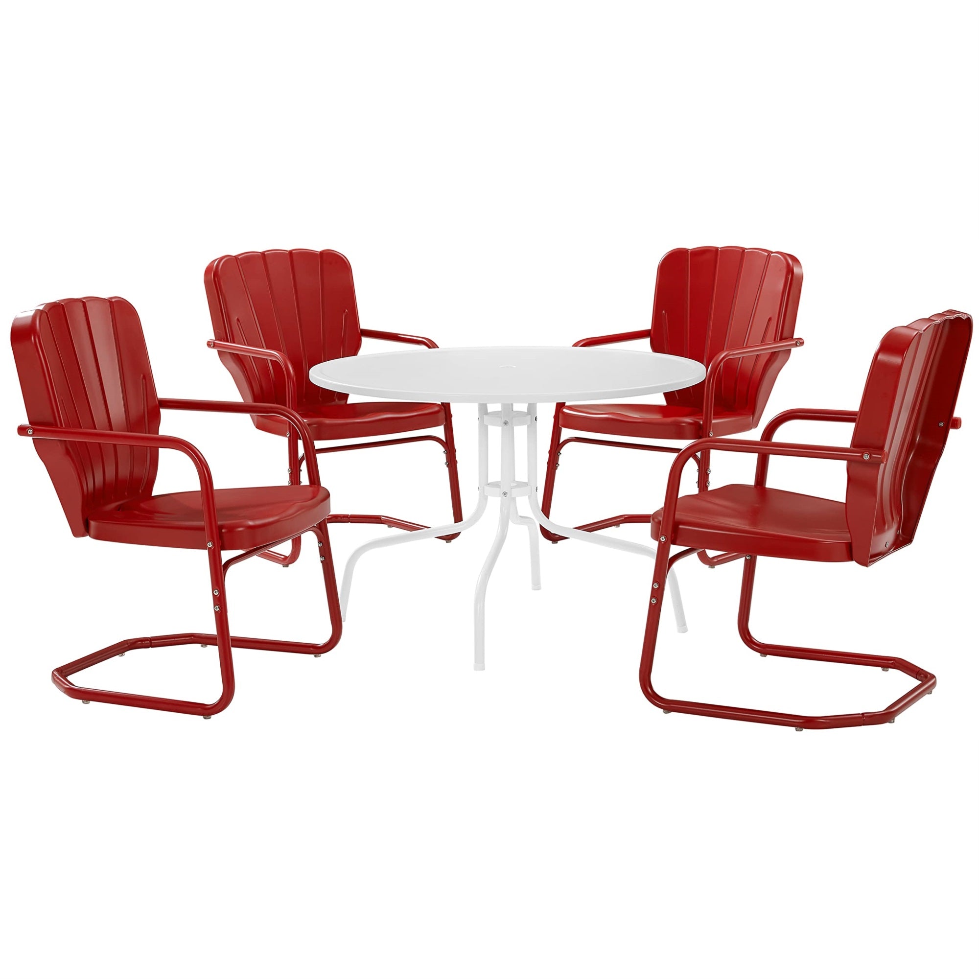 Casafoyer Furniture Ridgeland 5-Piece Outdoor Dining Set For 4, Retro Metal Round Patio Table And Chairs, Bright Red Gloss