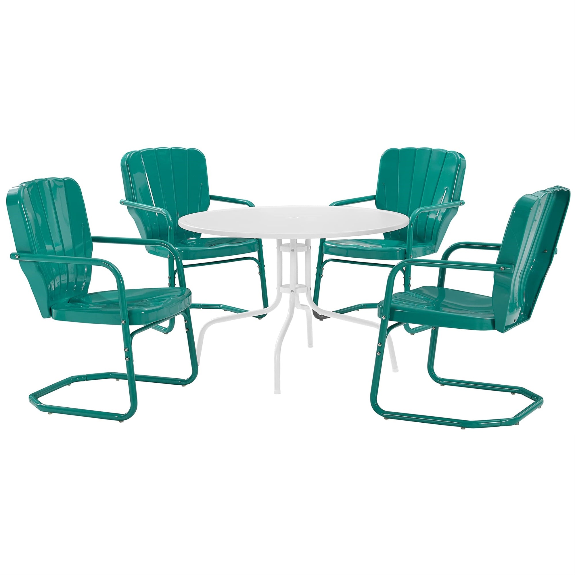 Casafoyer Furniture Ridgeland 5-Piece Outdoor Dining Set For 4, Retro Metal Round Patio Table And Chairs, Turquoise Gloss