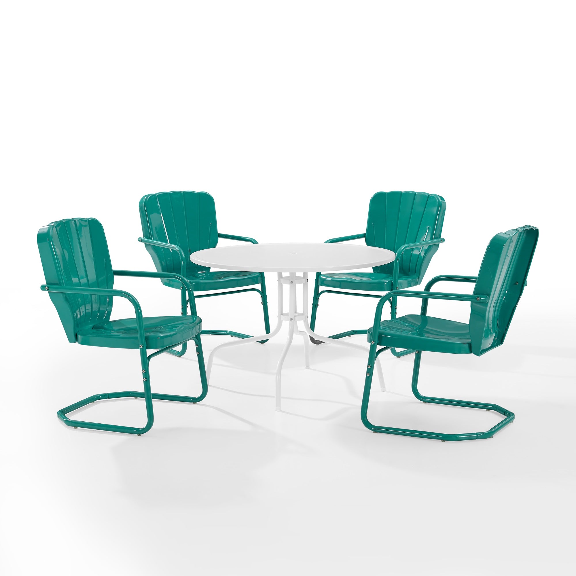 Ridgeland 5Pc Dining Set | Vintage-Inspired Clamshell Back Chairs | Metal Dining Table | Outdoor Elegance & Practicality | Turquoise Gloss