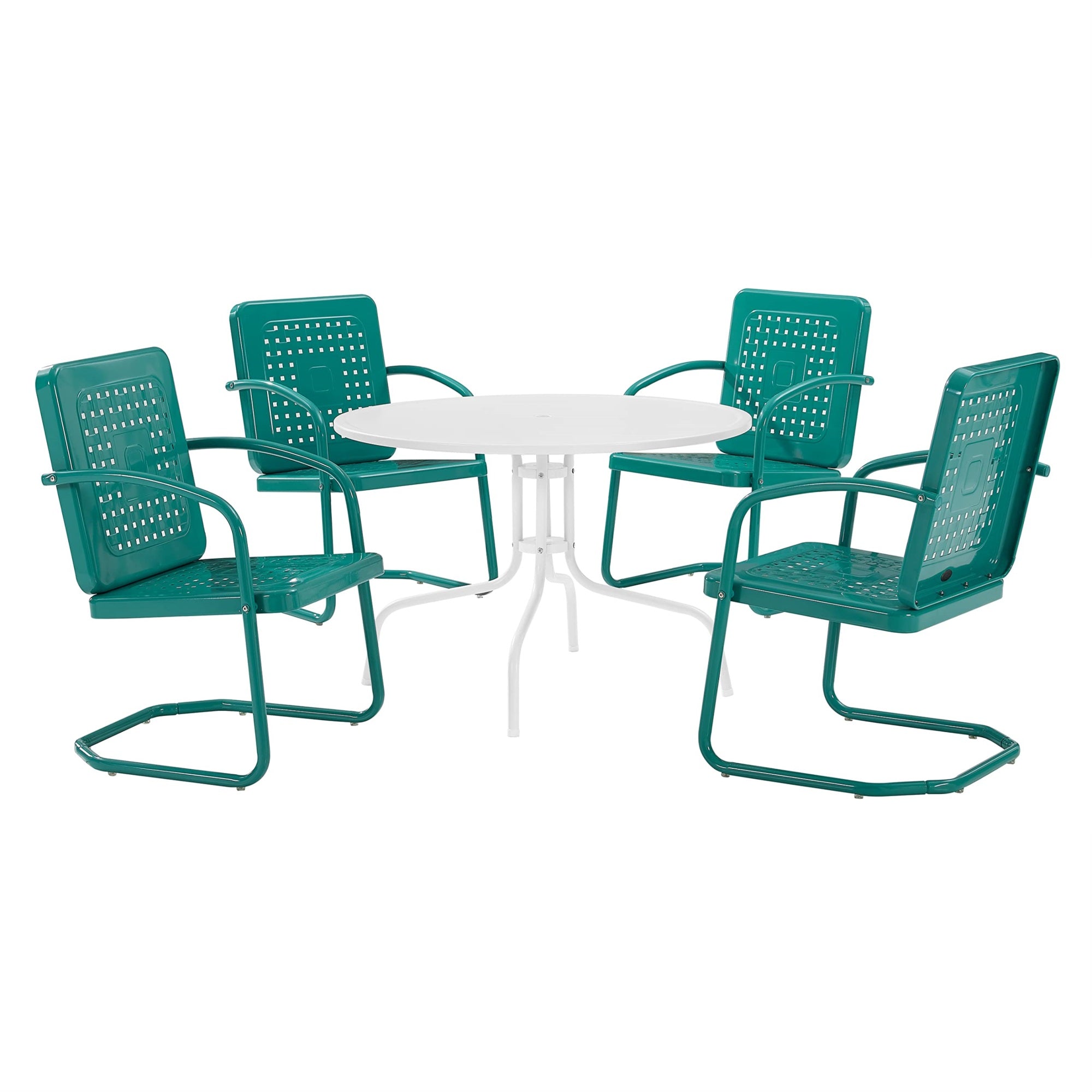 Casafoyer Furniture Bates 5-Piece Outdoor Dining Set For 4, Retro Metal Round Patio Table And Chairs For Deck, Turquoise Gloss