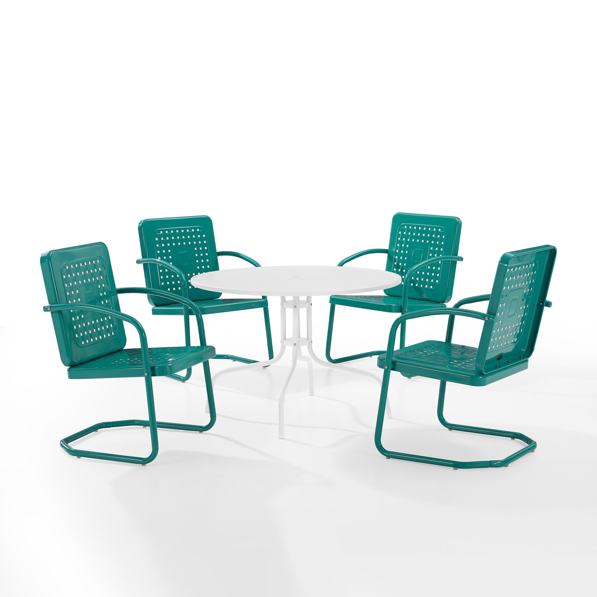 Bates 5Pc Dining Set - Vintage Style Chairs With Basket Weave Design, Metal Dining Table - Nostalgic Outdoor Dining Experience