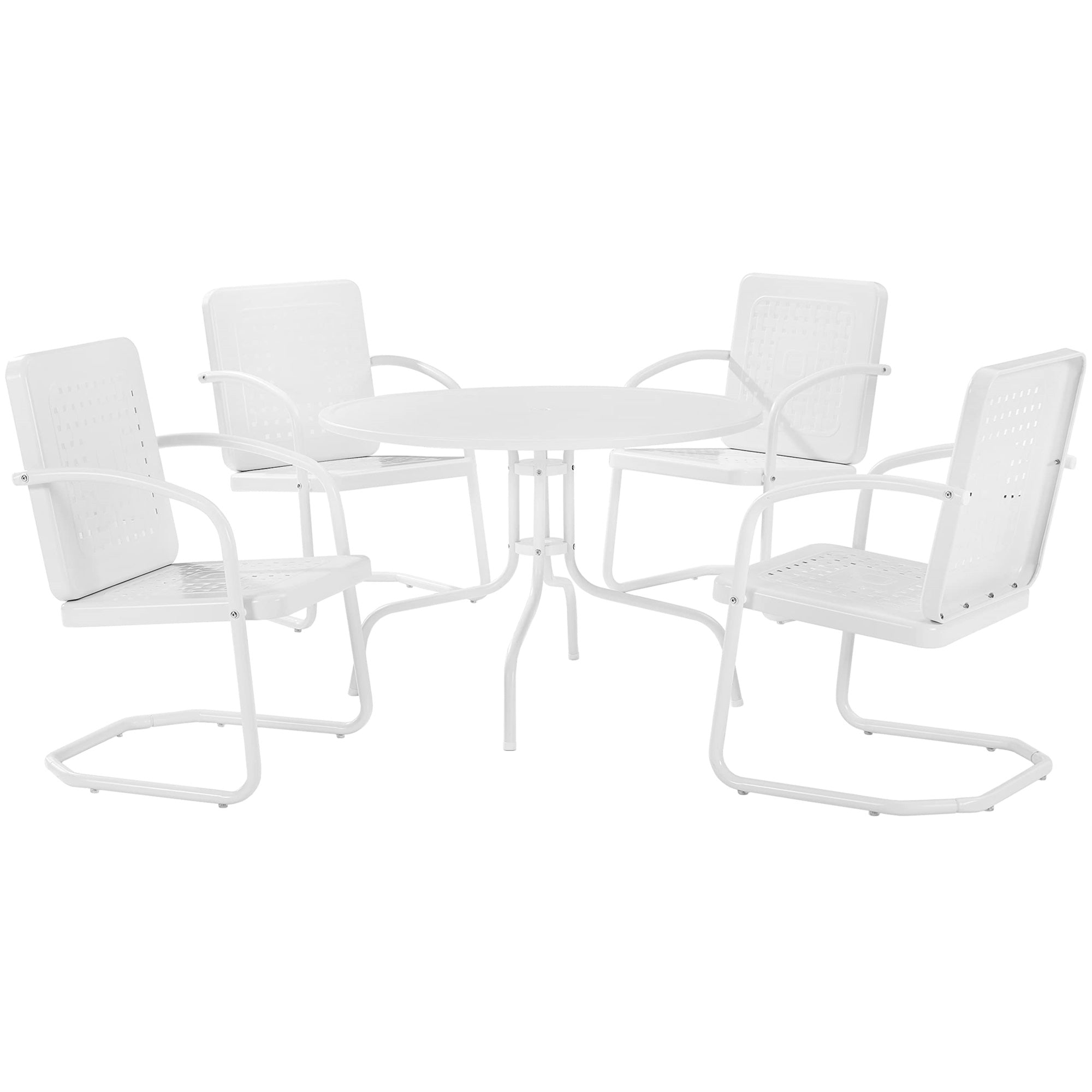 Casafoyer Furniture Bates 5-Piece Outdoor Dining Set For 4, Retro Metal Round Patio Table And Chairs For Deck, White Gloss