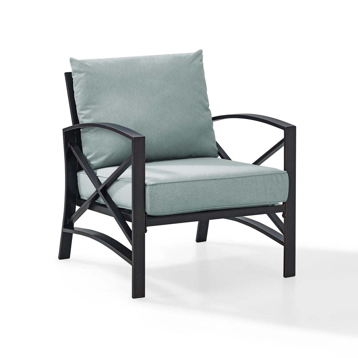 Kaplan Arm Chair In Oiled Bronze With Mist Cushion