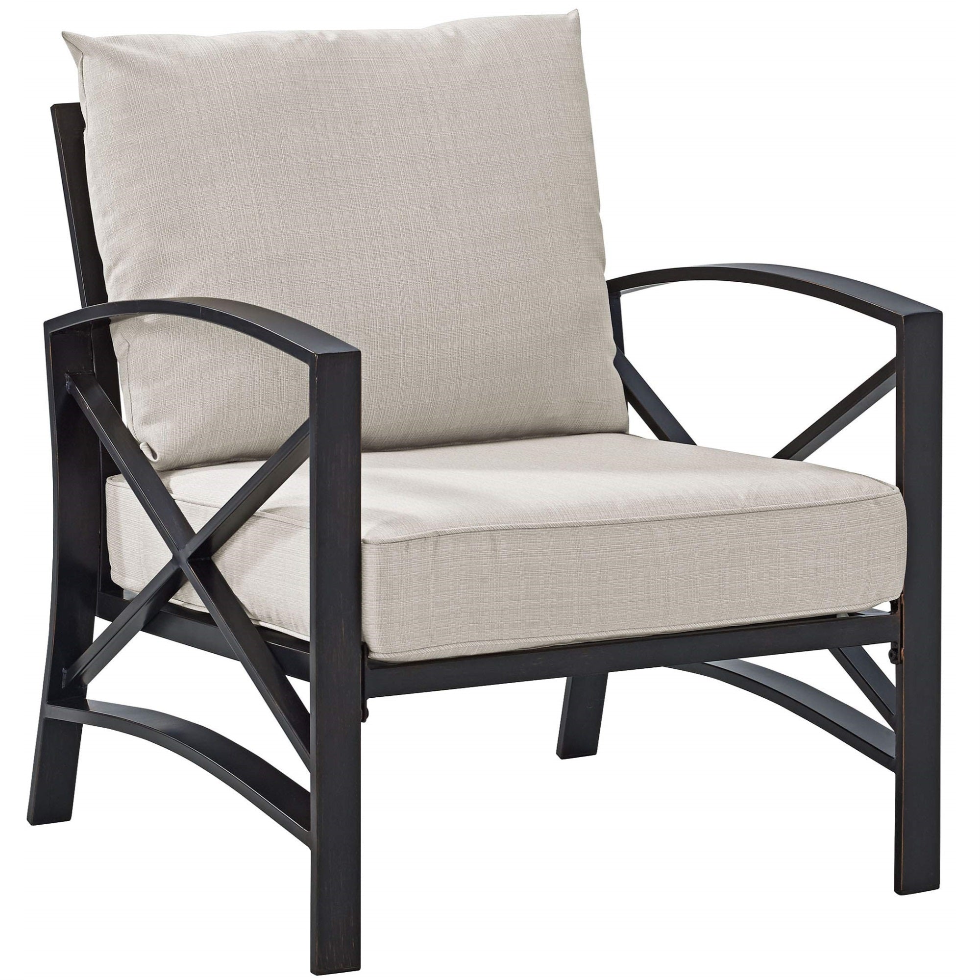 Casafoyer Furniture Kaplan Outdoor Chair, Patio Chairs For Conversation, Porch, Deck, Balcony, Backyard, Oiled Bronze With Oatmeal Cushions