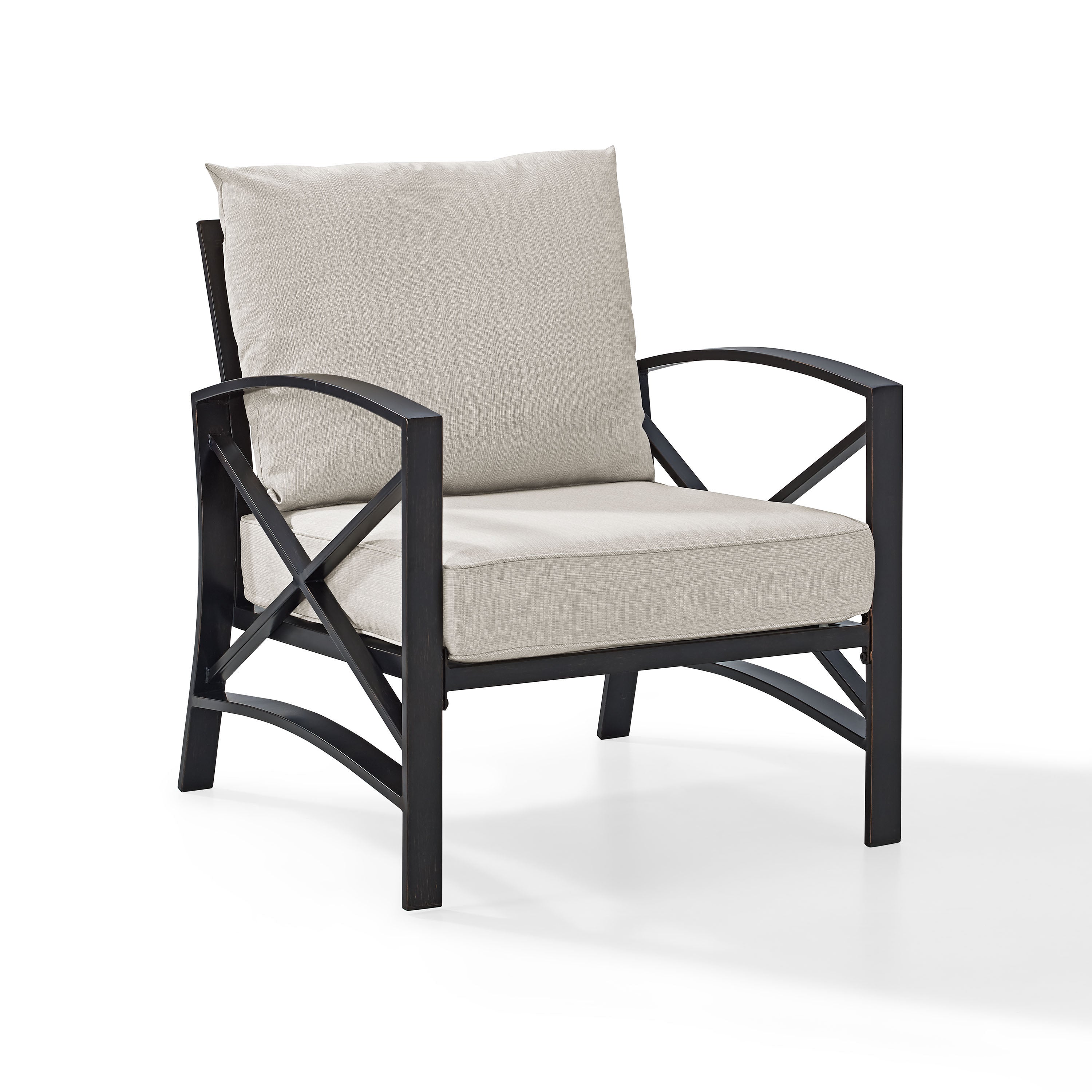Kaplan Armchair: Steel Frame, Oil Bronze Finish, Moisture & Uv Resistant Cushions. Easy Assembly. Enhance Your Outdoor Space Effortlessly.