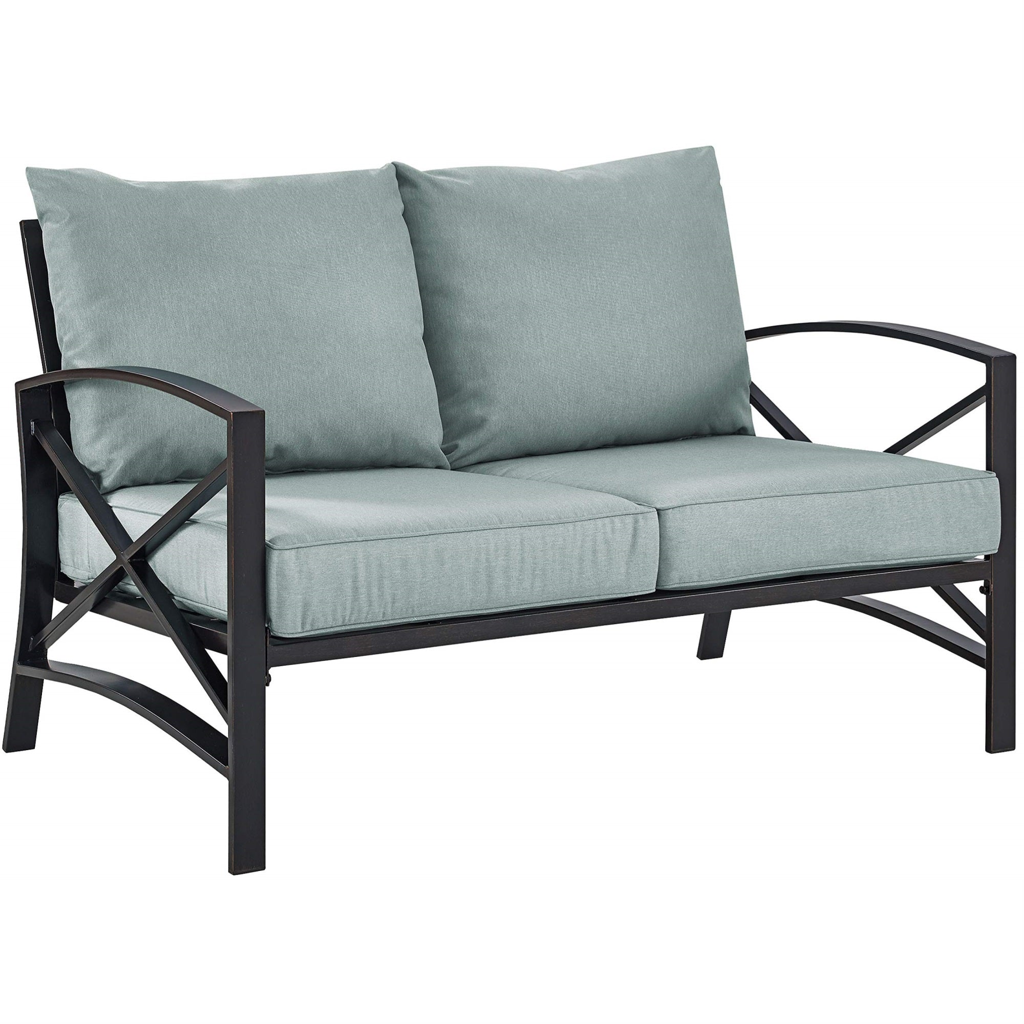 Casafoyer Furniture Kaplan Outdoor Loveseat, 2-Person Patio Couch For Porch, Deck, Backyard, Balcony, Oil Rubbed Bronze With Mist Cushions