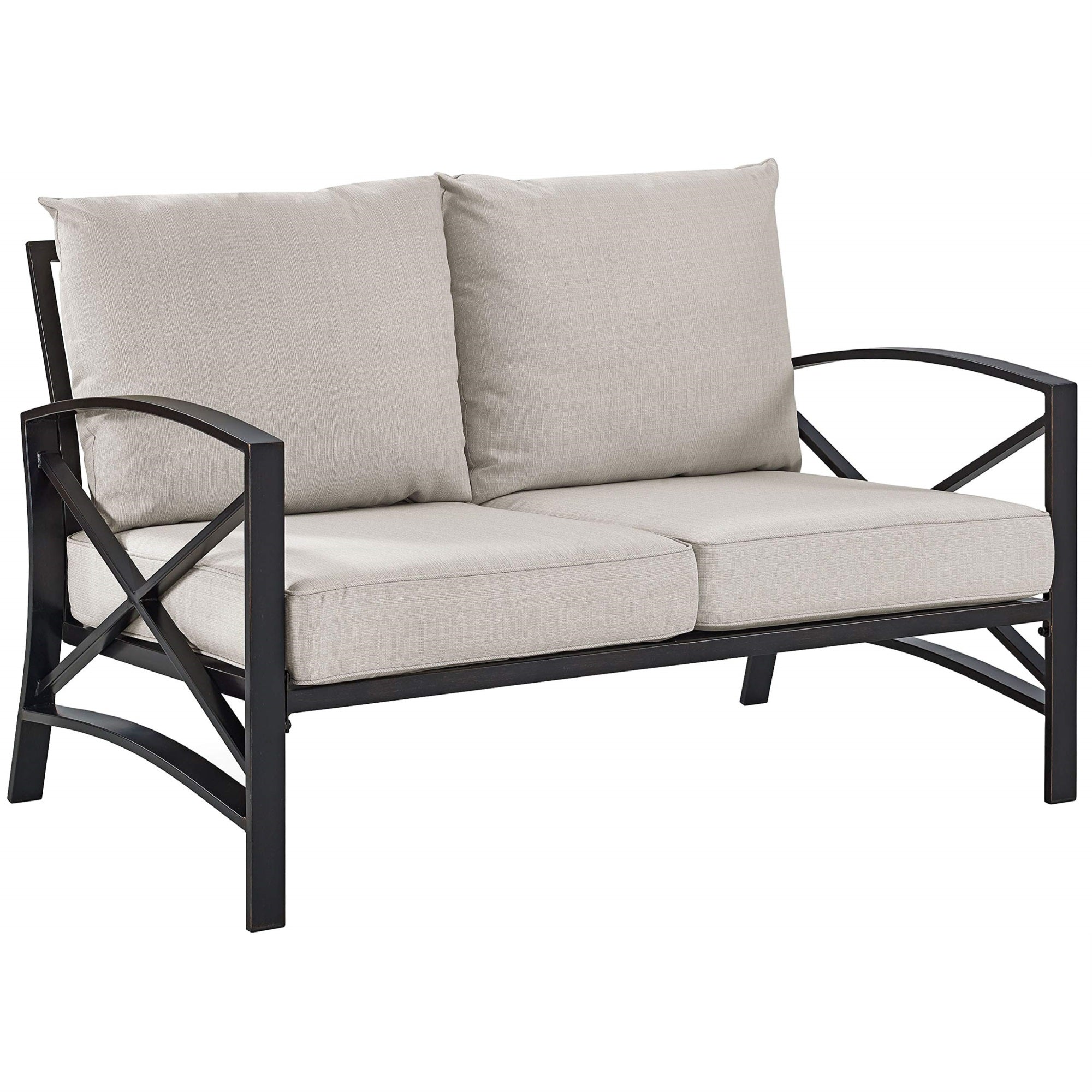 Casafoyer Furniture Kaplan Outdoor Loveseat, 2-Person Patio Couch For Porch, Deck, Backyard, Balcony, Oil Rubbed Bronze With Oatmeal Cushions