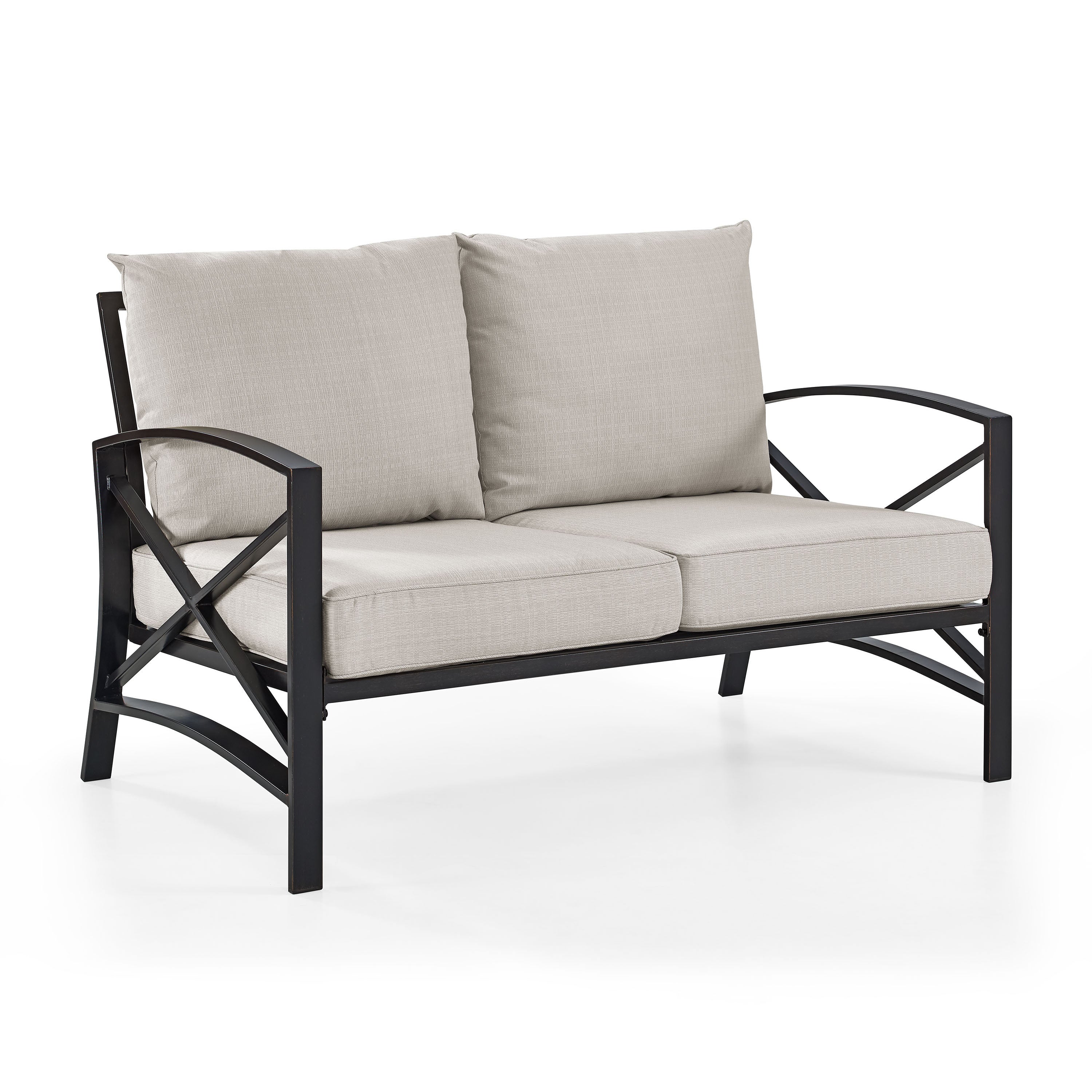 Kaplan Loveseat In Oiled Bronze With Oatmeal Universal Cushion Cover