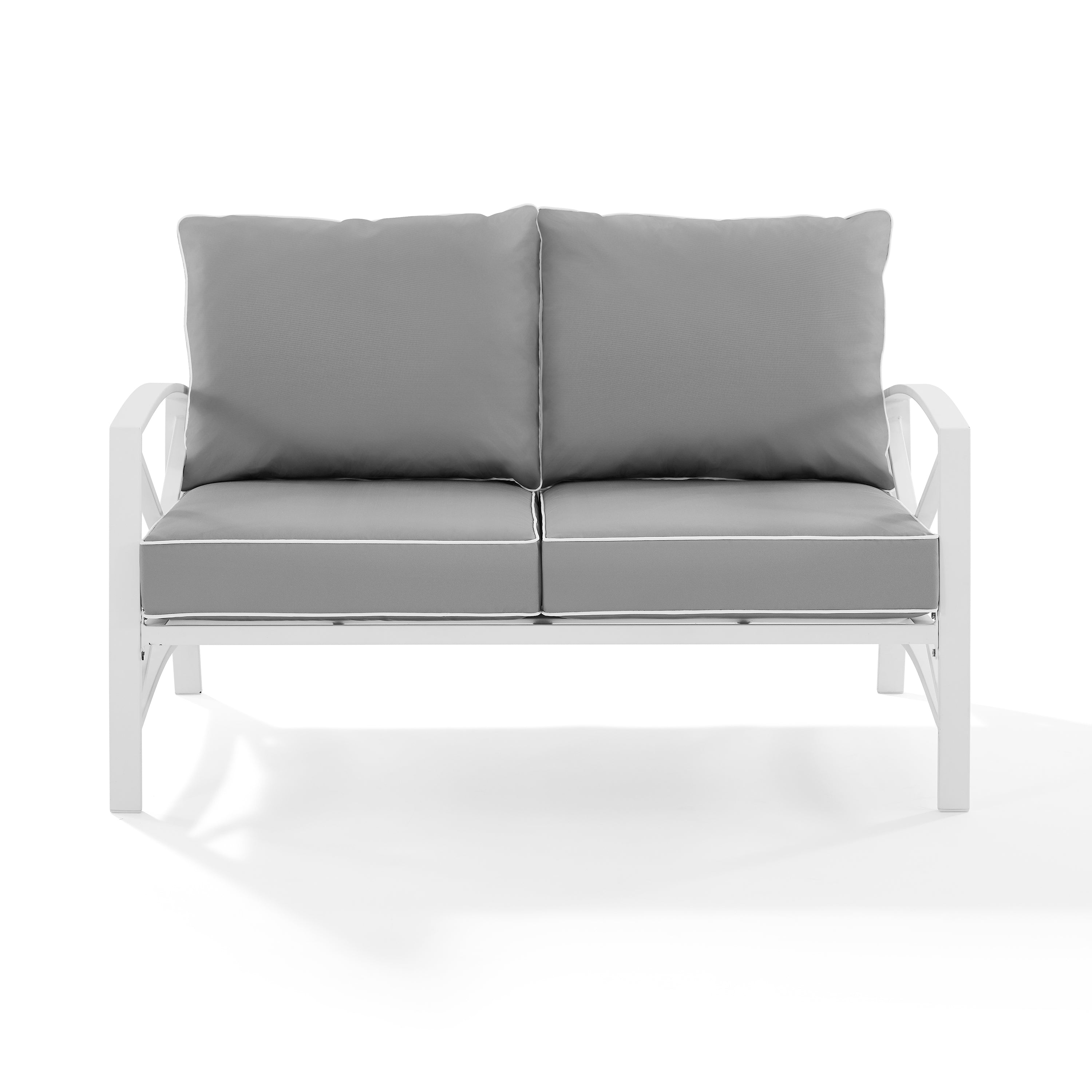 Kaplan Loveseat: Comfortable Outdoor Furniture With Spacious Seats, Plush Cushions, And Ergonomic Support. Durable Steel Frame. Uv, Fade, And Moisture-Resistant Cushion Covers. (White/Grey)