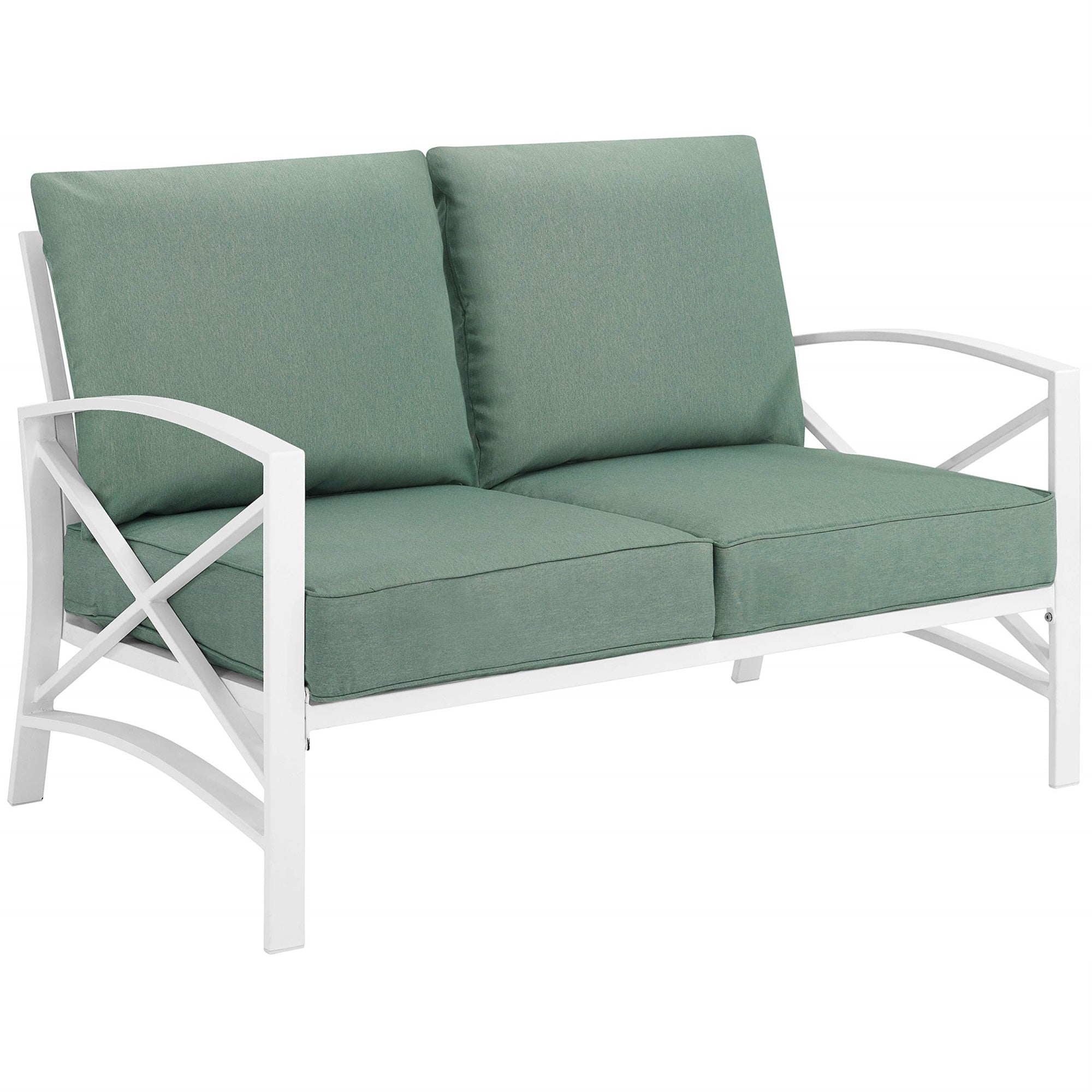 Casafoyer Furniture Kaplan Outdoor Loveseat, 2-Person Patio Couch For Porch, Deck, Backyard, Balcony, White With Mist Cushions