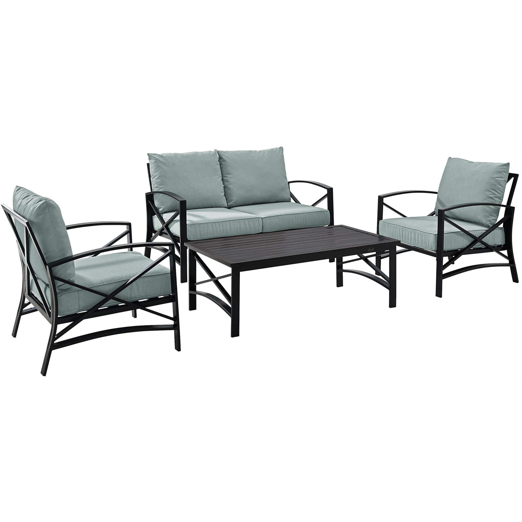 Casafoyer Furniture Kaplan 4-Piece Outdoor Loveseat Patio Furniture Set, Conversation Sets For Porch, Deck, Oiled Bronze With Mist Cushions