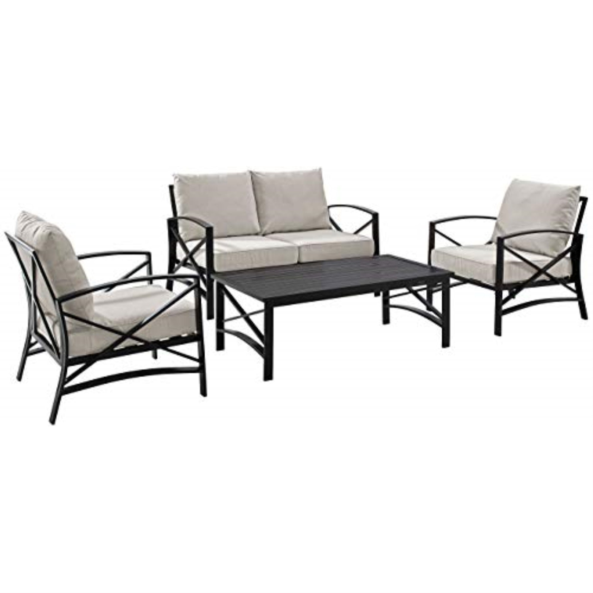 Casafoyer Furniture Kaplan 4-Piece Outdoor Loveseat Patio Furniture Set, Conversation Sets For Porch, Deck, Oiled Bronze With Oatmeal Cushions