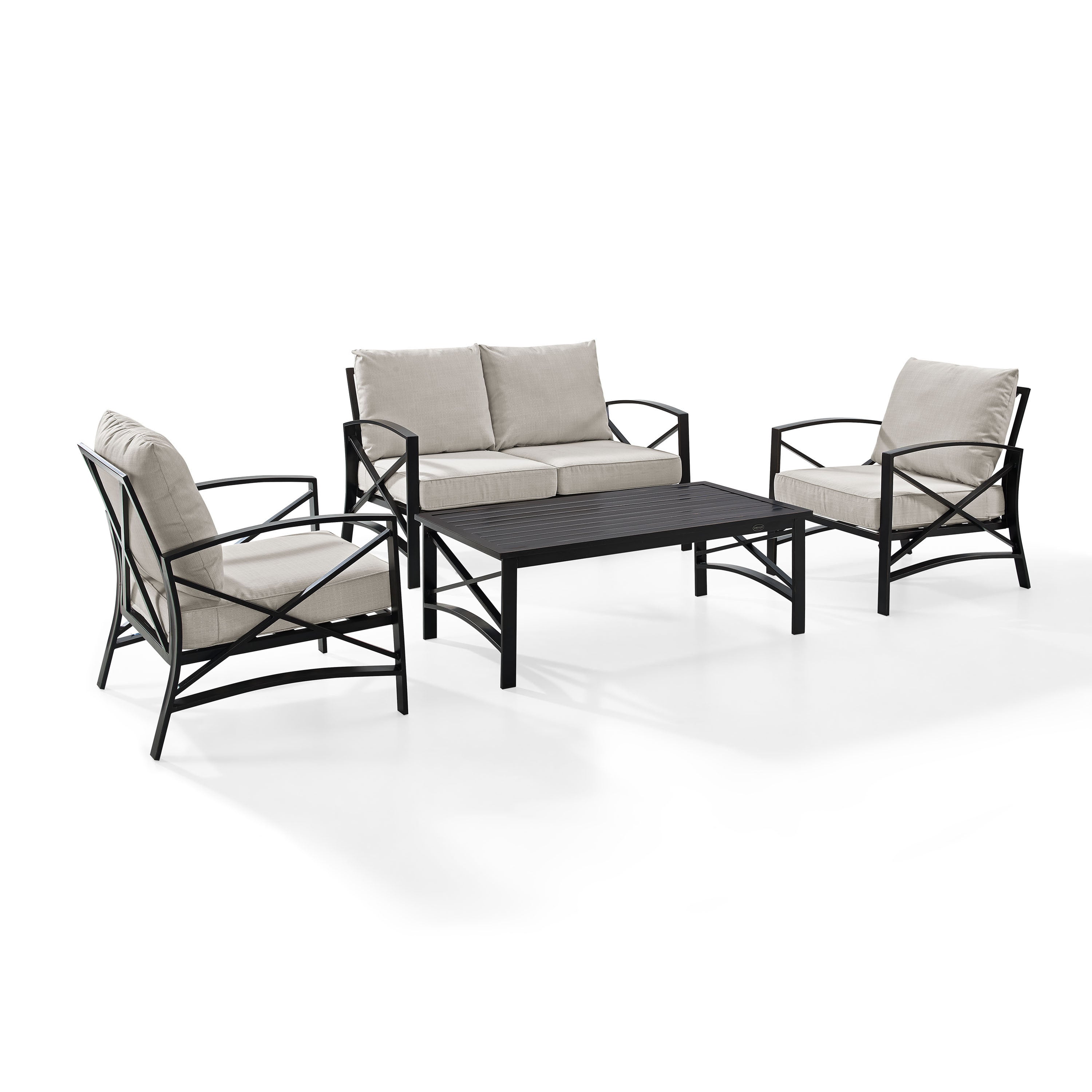 Kaplan 4 Pc Outdoor Seating Set With Oatmeal Cushion - Loveseat, Two Chairs, Coffee Table