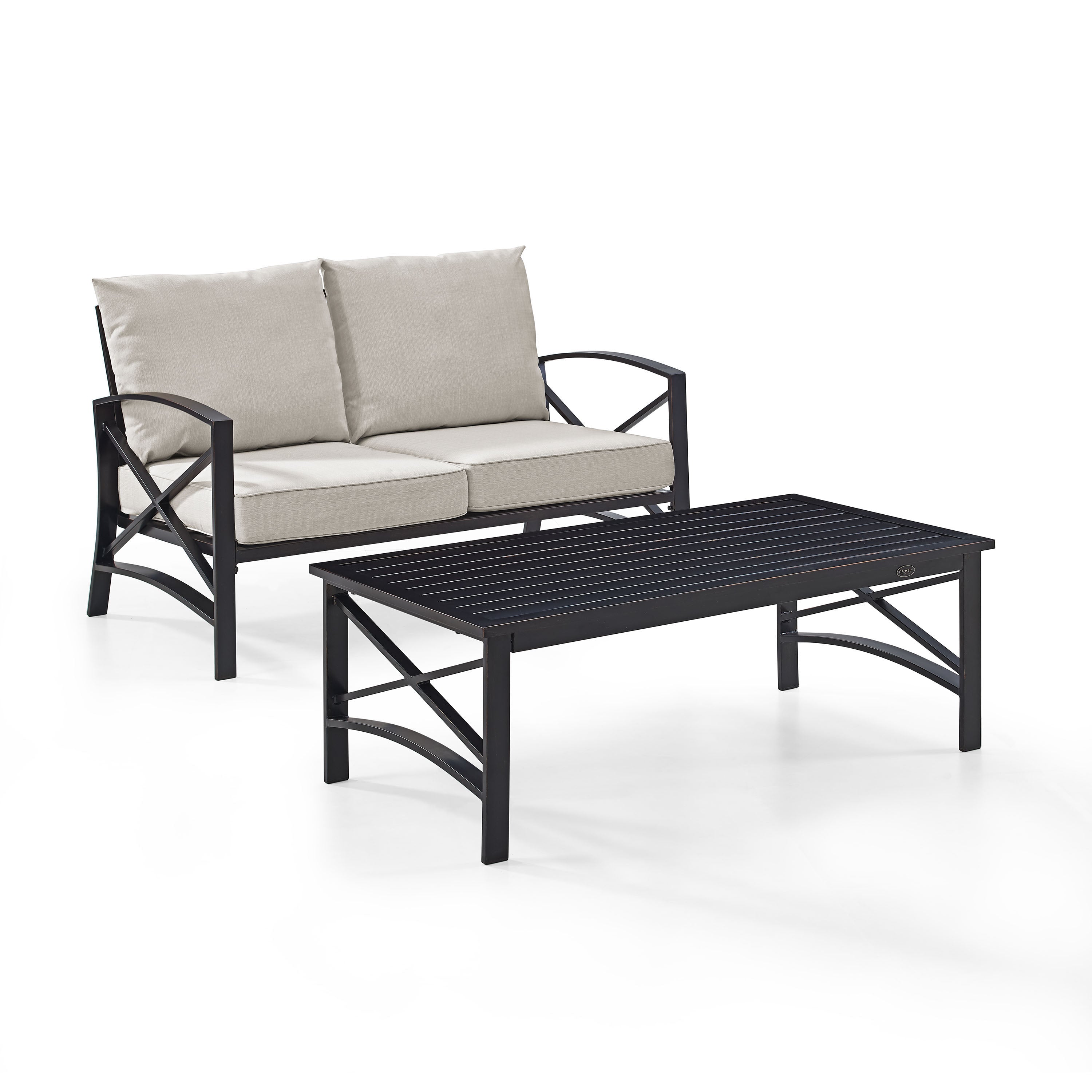 Kaplan 2 Pc Outdoor Seating Set With Oatmeal Cushion - Loveseat, Coffee Table