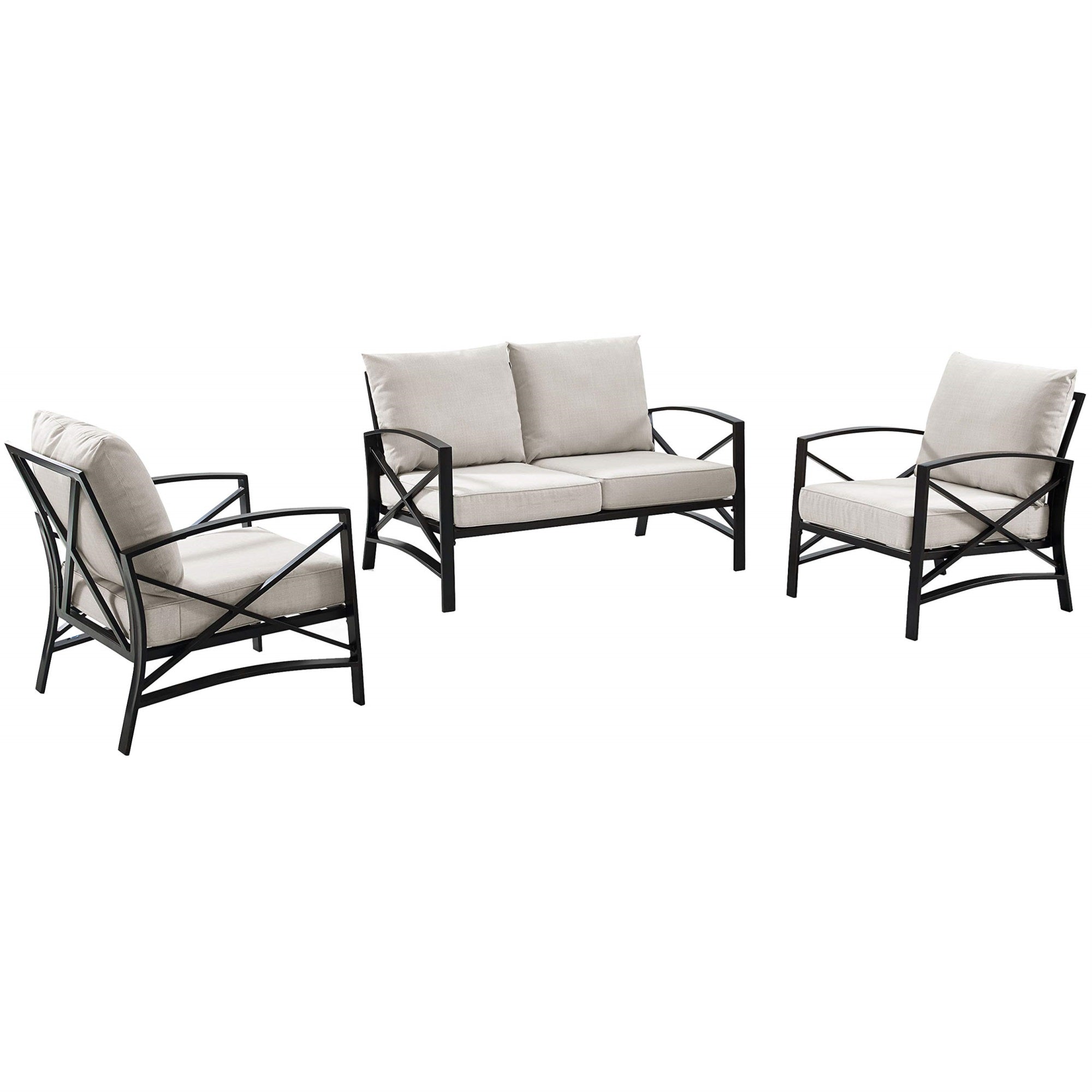 Casafoyer Furniture Ko60011Bz-Ol Kaplan Outdoor Metal 3-Piece Seating Set (Loveseat, 2 Arm Chairs), Oiled Bronze With Oatmeal Cushions