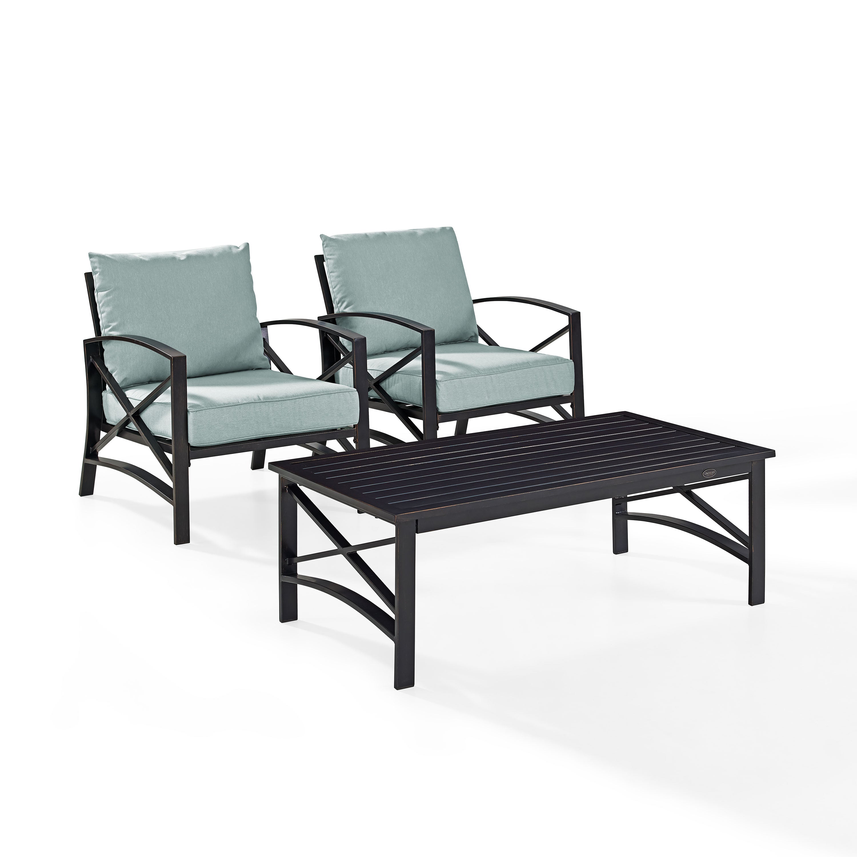 Kaplan 3 Pc Outdoor Seating Set With Mist Cushion - Two Outdoor Chairs, Coffee Table