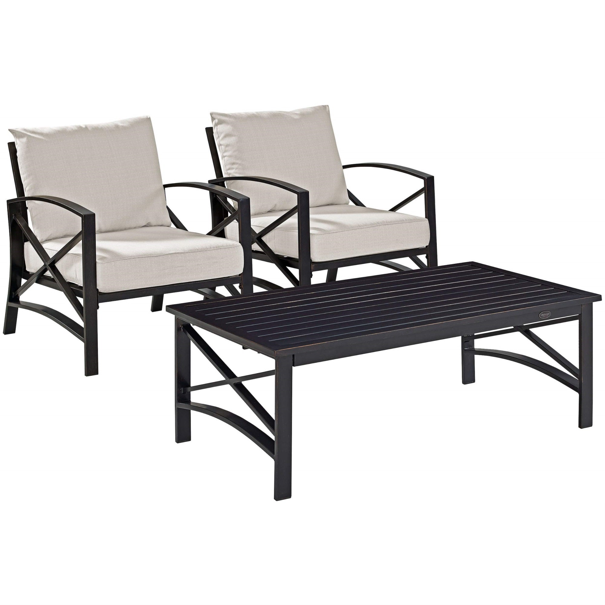 Casafoyer Furniture Kaplan 3-Piece Outdoor Chair And Coffee Table Set, Wicker Patio Conversation Sets For Deck, Oiled Bronze With Oatmeal Cushions