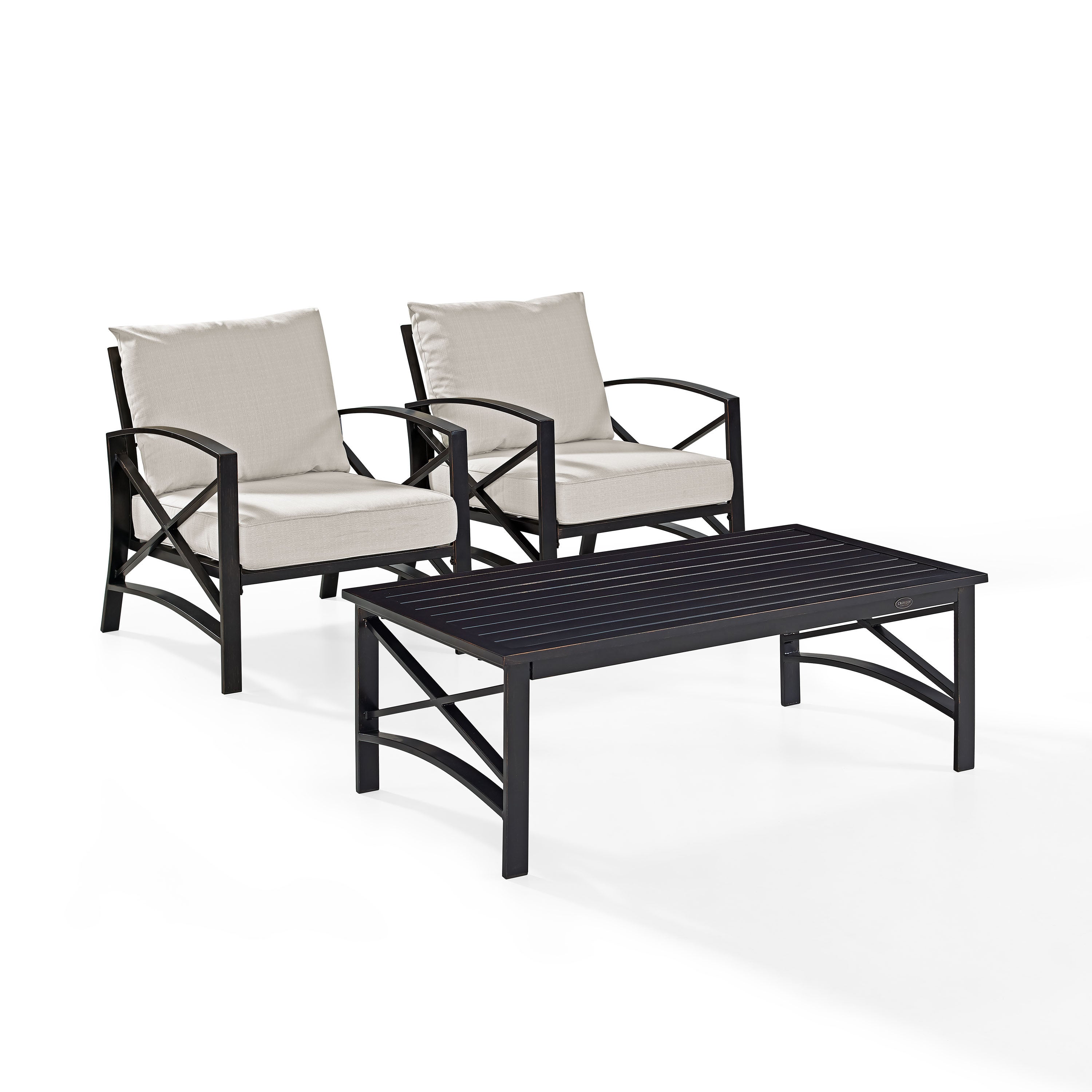 Kaplan 3 Pc Outdoor Seating Set With Oatmeal Cushion - Two Outdoor Chairs, Coffee Table