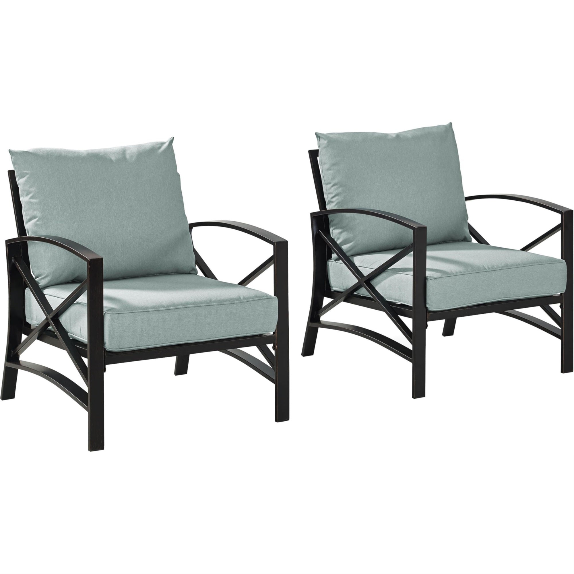 Casafoyer Furniture Kaplan 2-Piece Outdoor Chair Set, Patio Chairs For Conversation, Porch, Deck, Balcony, Oiled Bronze With Mist Cushions