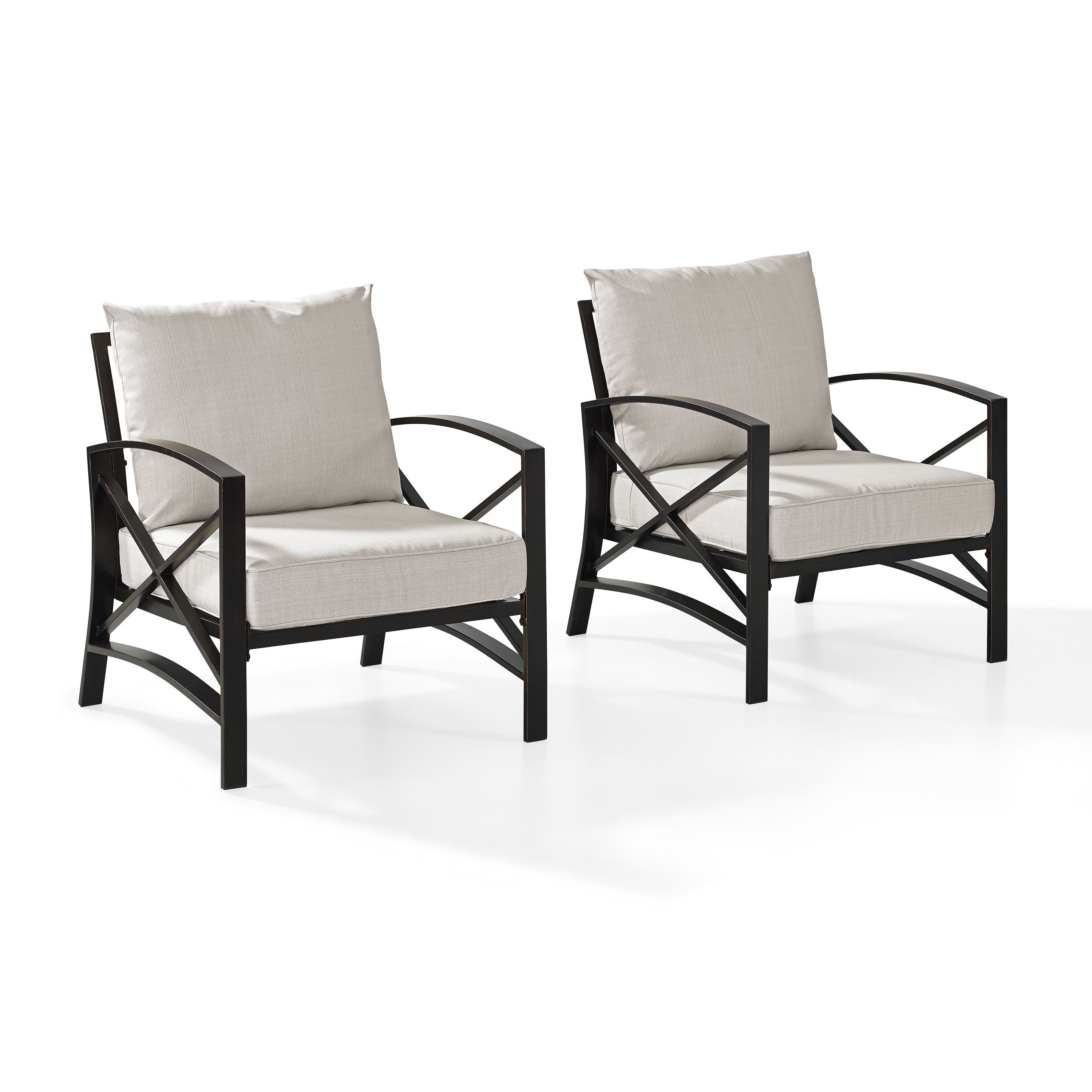 Kaplan 2 Pc Outdoor Seating Set With Oatmeal Cushion -  Two Outdoor Chairs