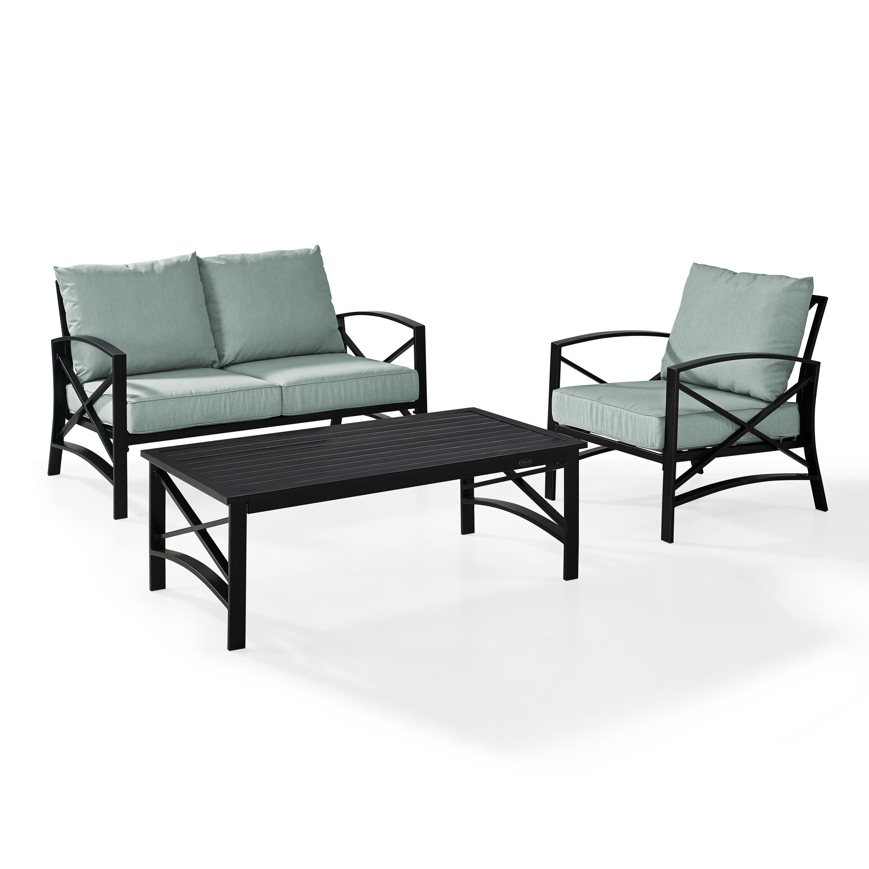 Kaplan Collection 3-Piece Outdoor Seating Set - Premium Steel, Rust-Resistant, Oil Bronze Finish, Uv-Resistant Cushions. Easy Assembly.
