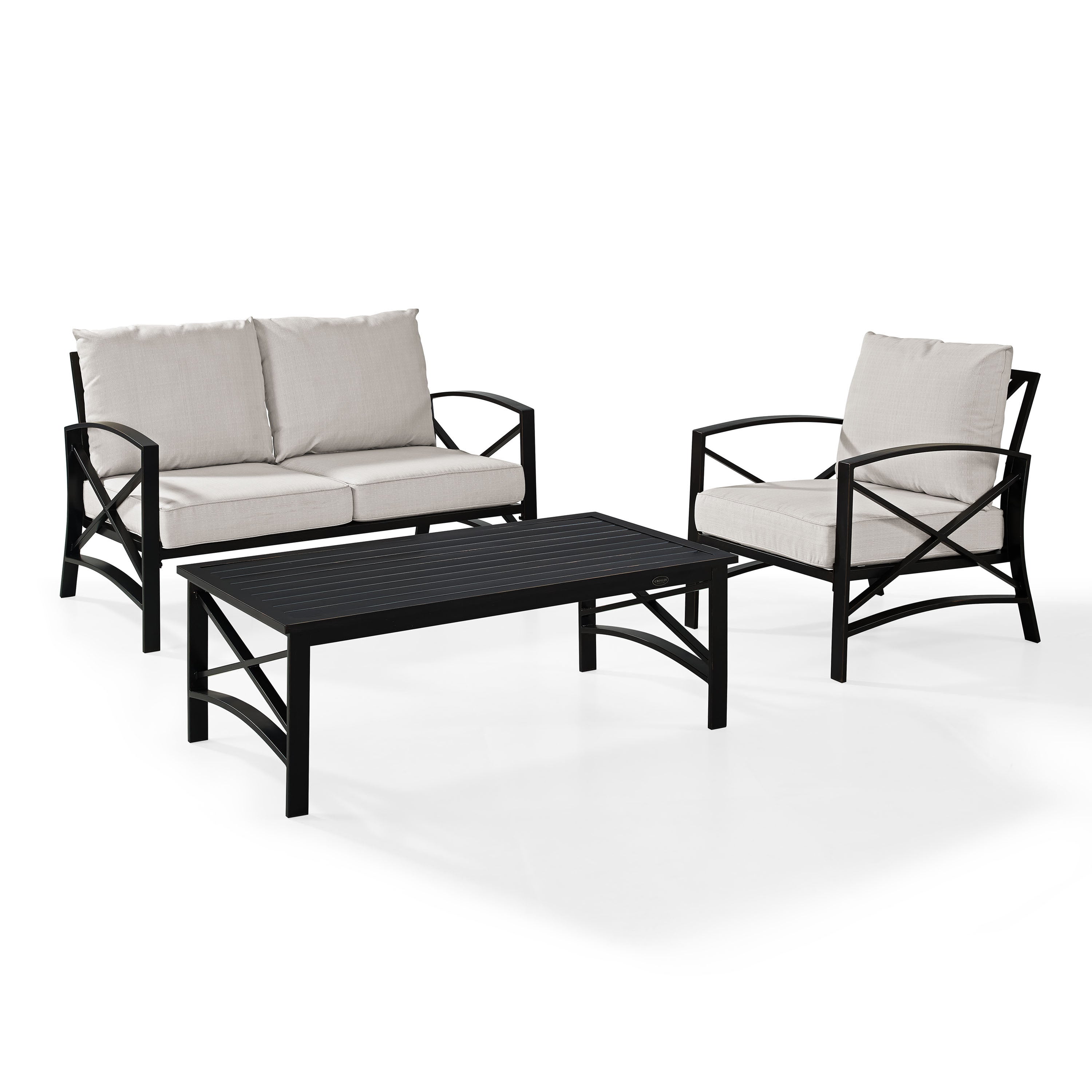 Kaplan 3 Pc Outdoor Seating Set With Oatmeal Cushion - Loveseat, Chair , Coffee Table