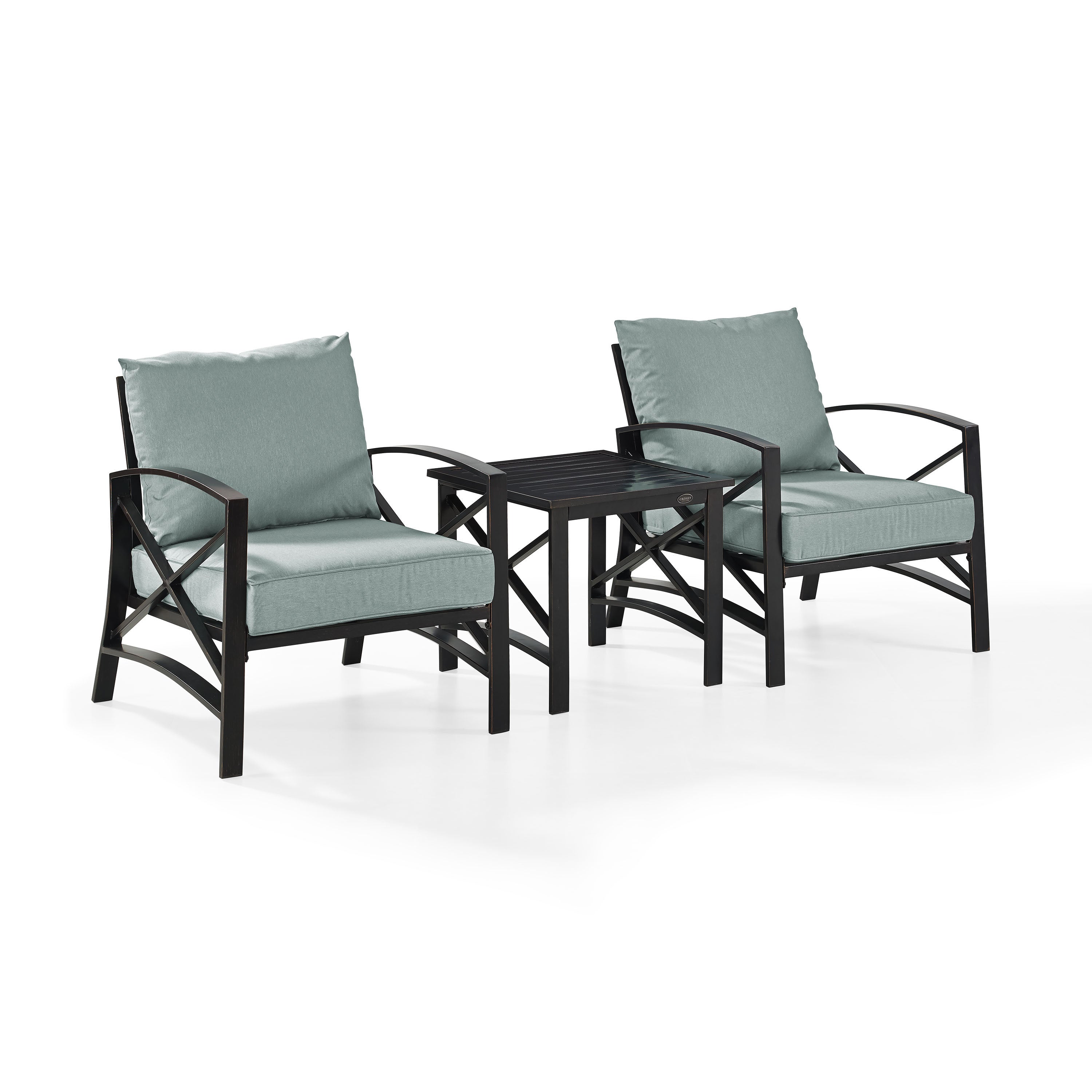 Kaplan 3 Pc Outdoor Seating Set With Mist Cushion - Two Chairs, Side Table