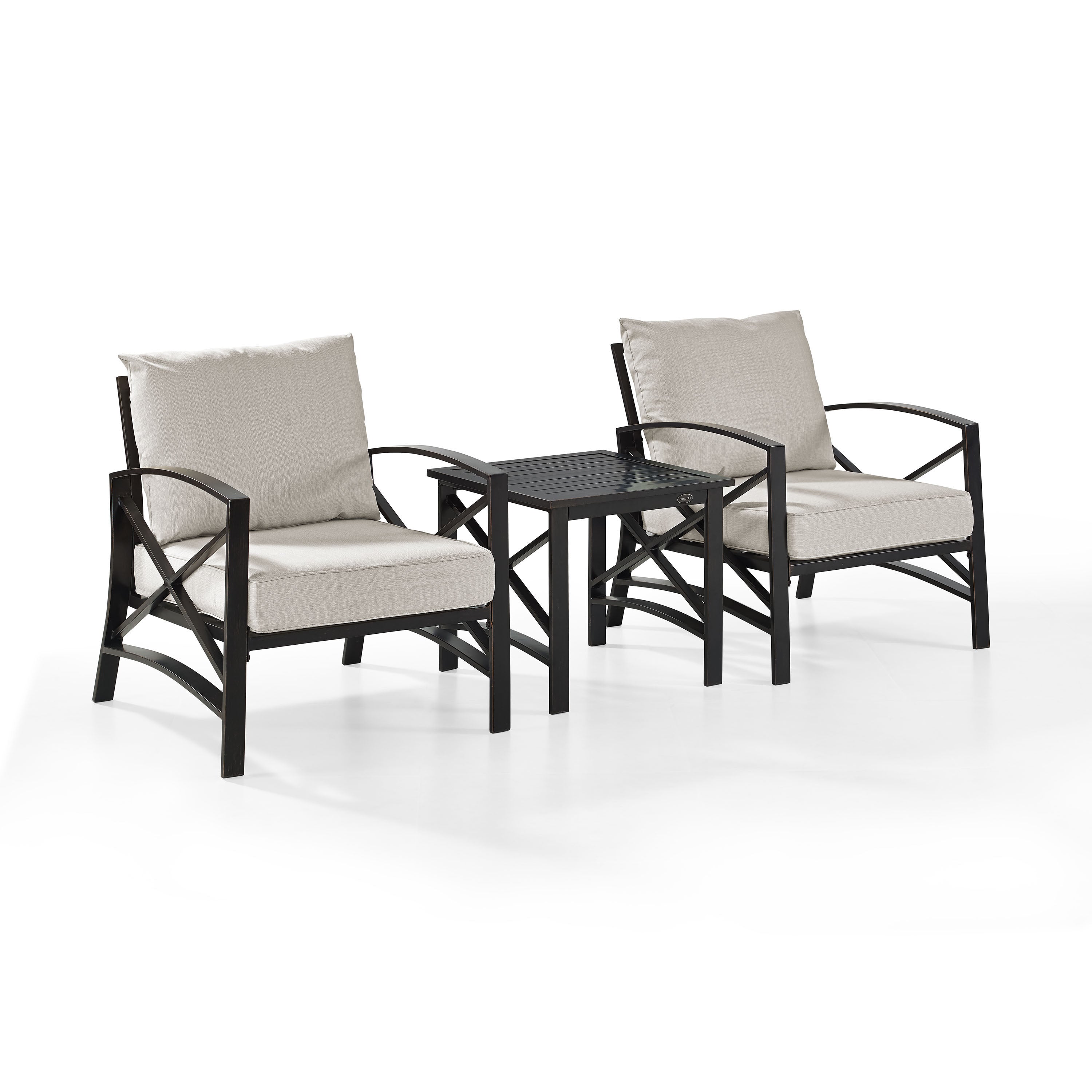 Kaplan 3 Pc Outdoor Seating Set With Oatmeal Cushion - Two Chairs, Side Table