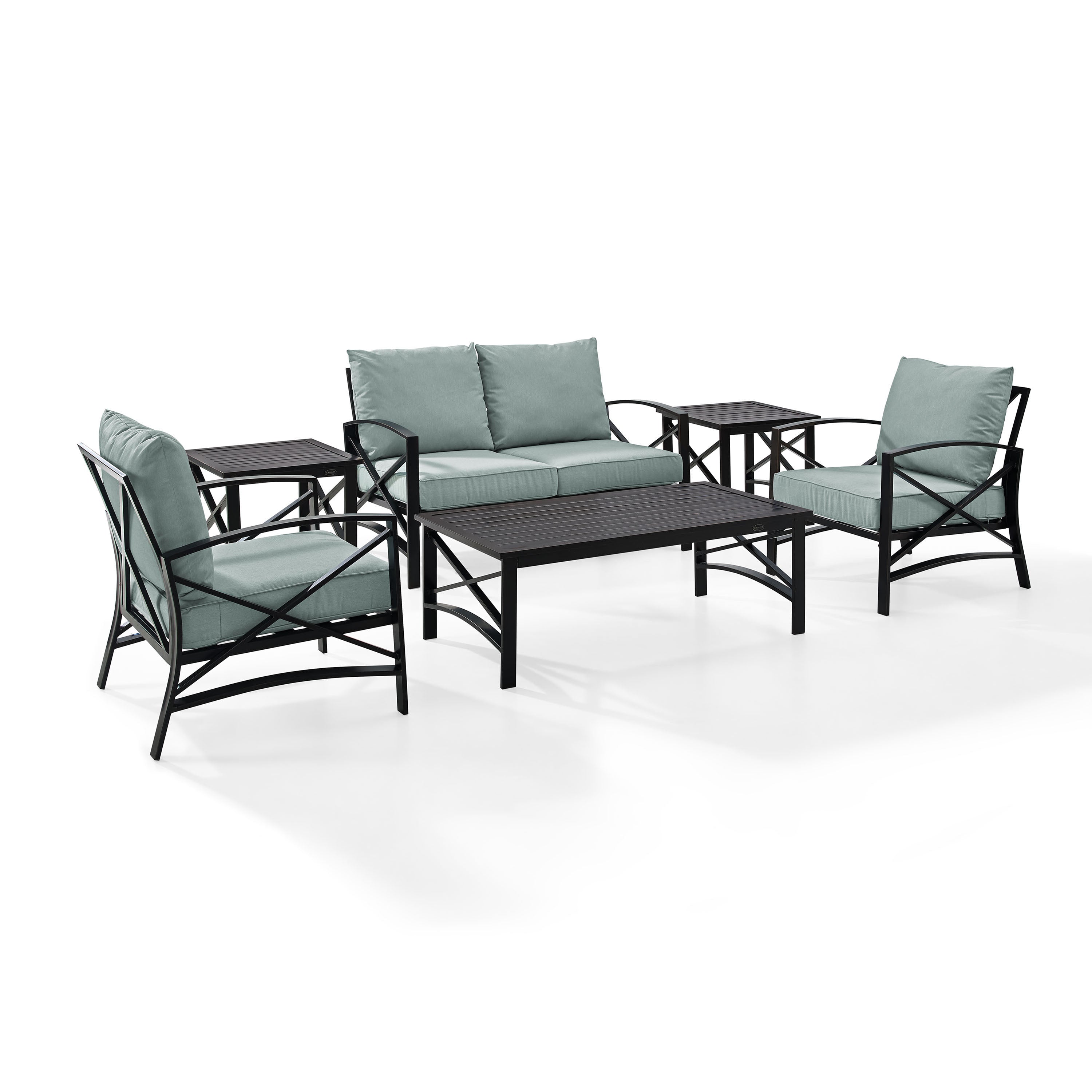 Kaplan 6 Pc Outdoor Seating Set With Mist Cushion - Loveseat, Two Chairs, Two Side Tables, Coffee Table