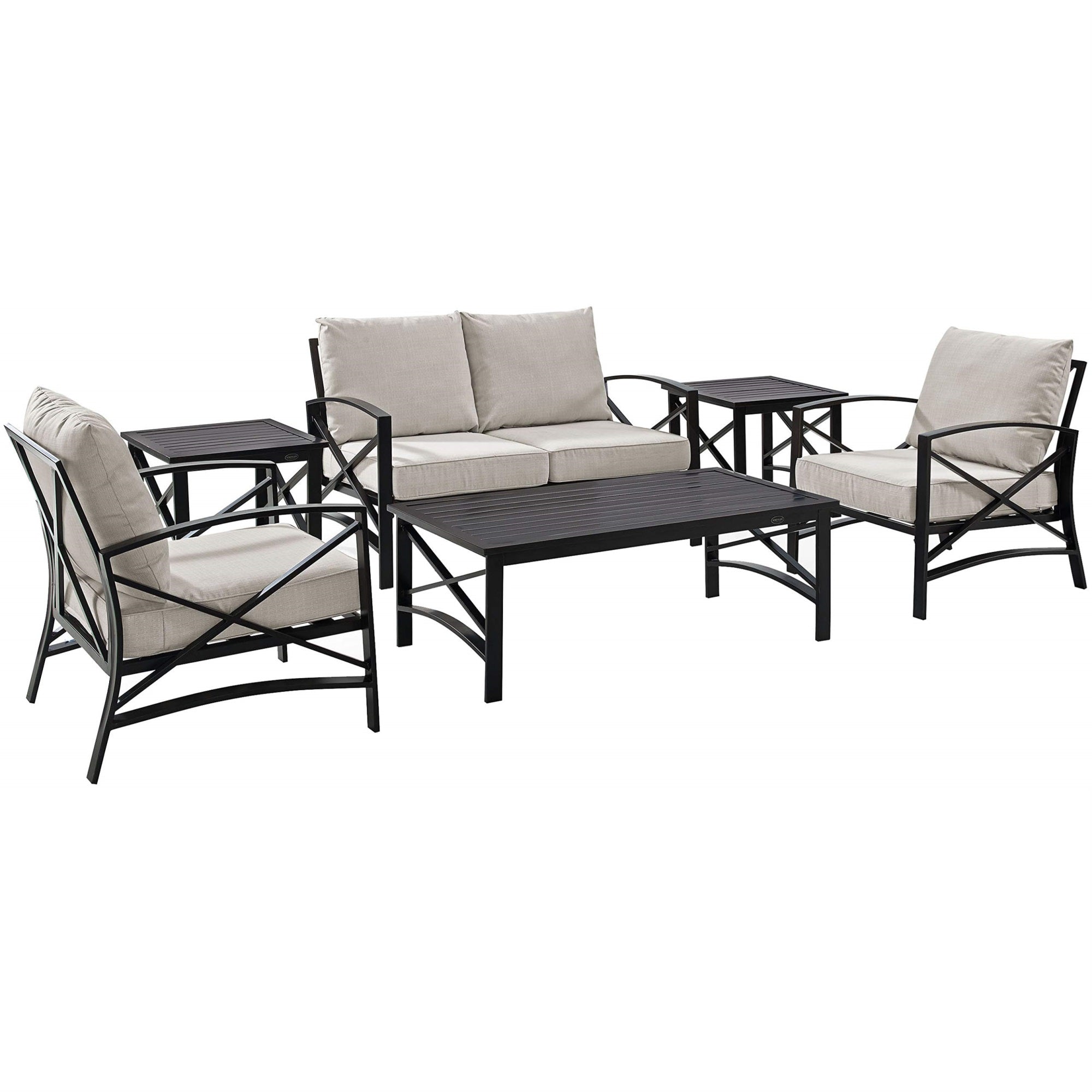 Casafoyer Furniture Kaplan 6-Piece Outdoor Loveseat Patio Furniture Set, Conversation Sets For Porch, Deck, Oiled Bronze With Oatmeal Cushions