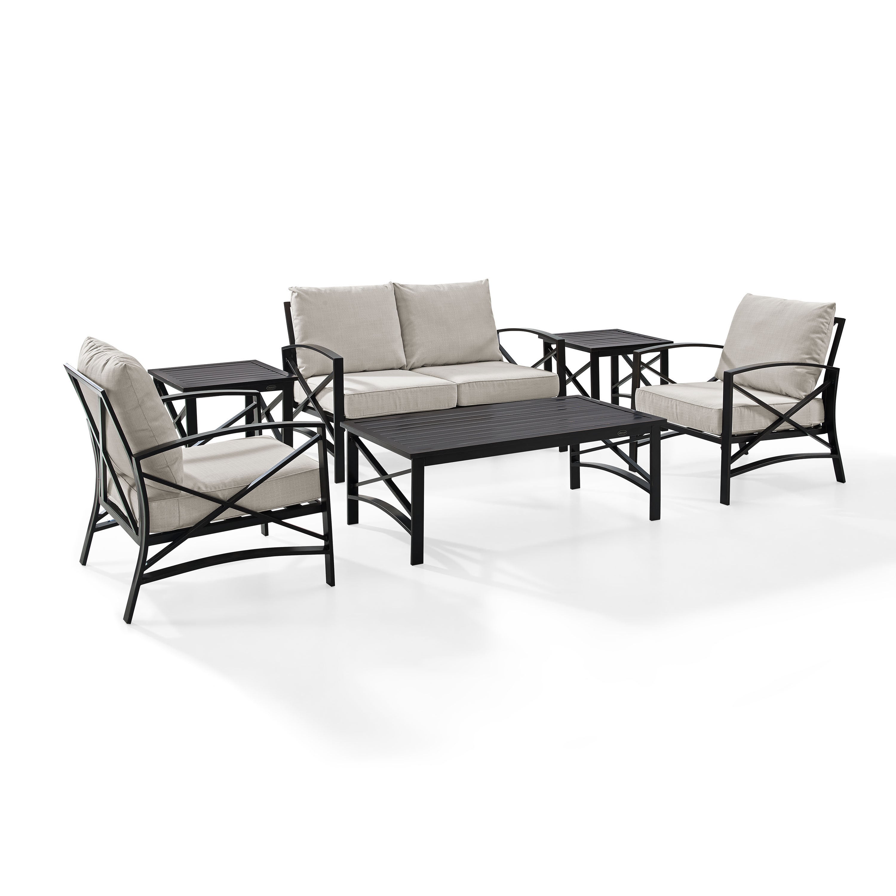 Kaplan 6 Pc Outdoor Seating Set With Oatmeal Cushion - Loveseat, Two Chairs, Two Side Tables, Coffee Table