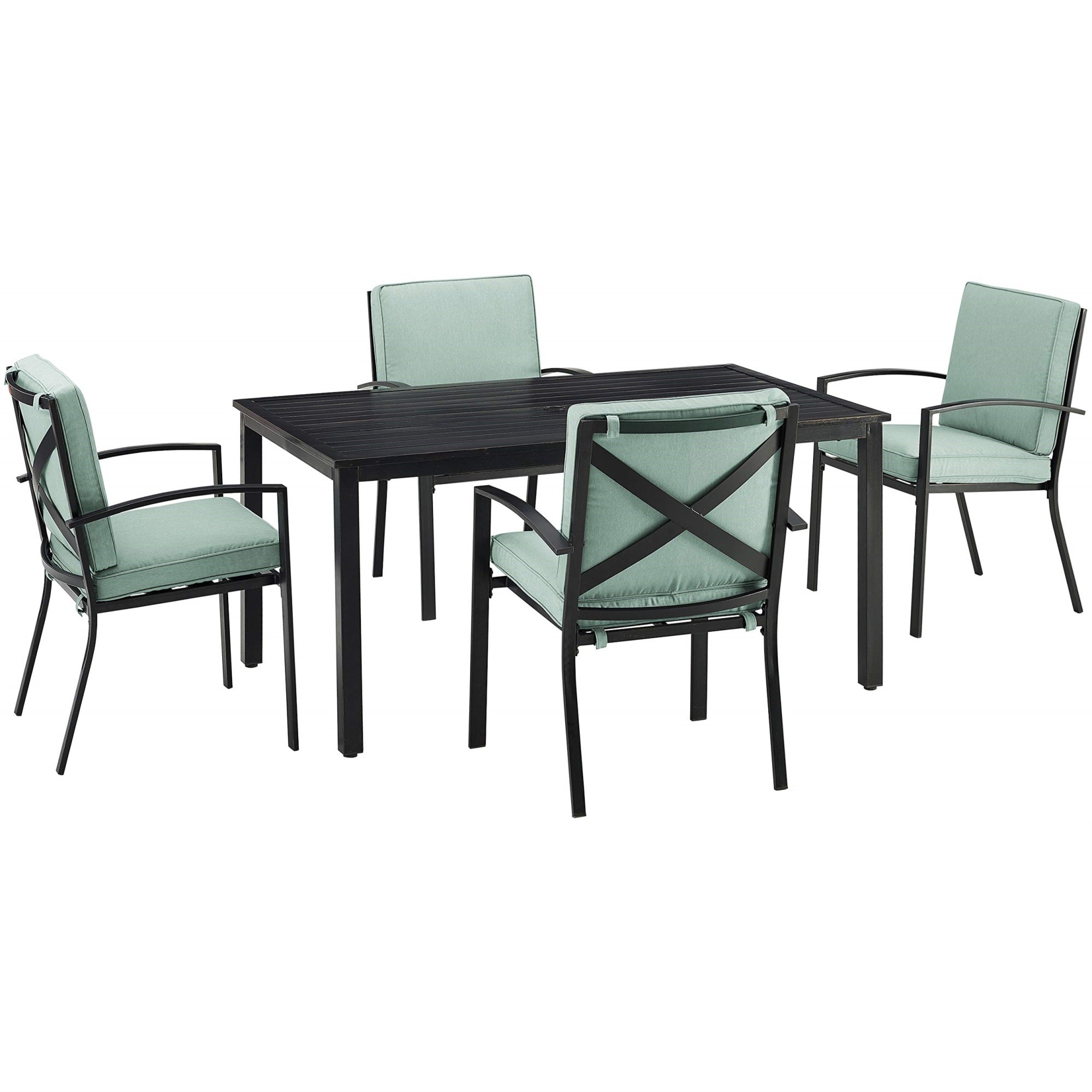 Casafoyer Furniture Kaplan 5-Piece Outdoor Dining Set For 4, Patio Table And Chairs For Backyard, Deck, Oiled Bronze With Mist Cushions