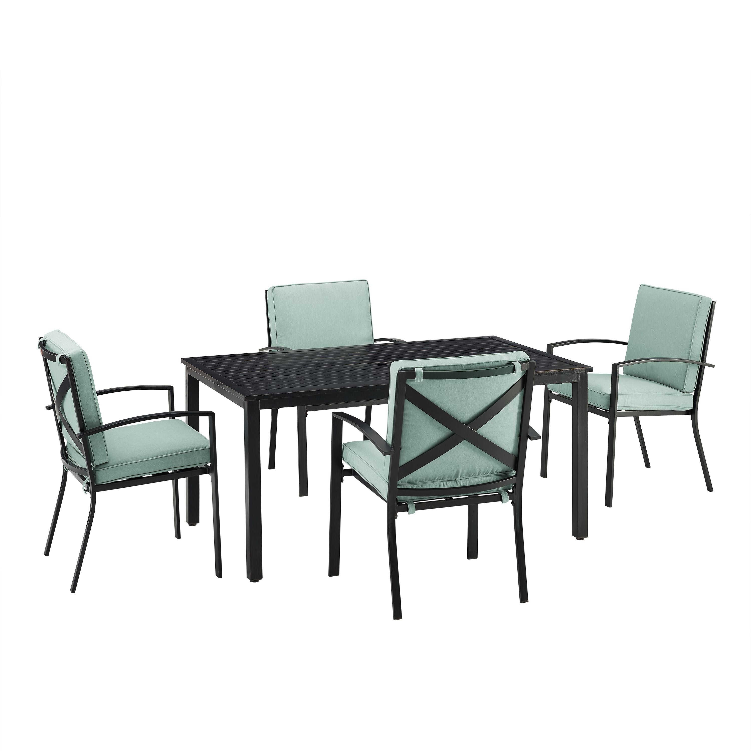 Kaplan 5Pc Outdoor Dining Set - Sophisticated Steel Table With 4 Cushioned Chairs And Umbrella Hole - Ideal For Al Fresco Dining