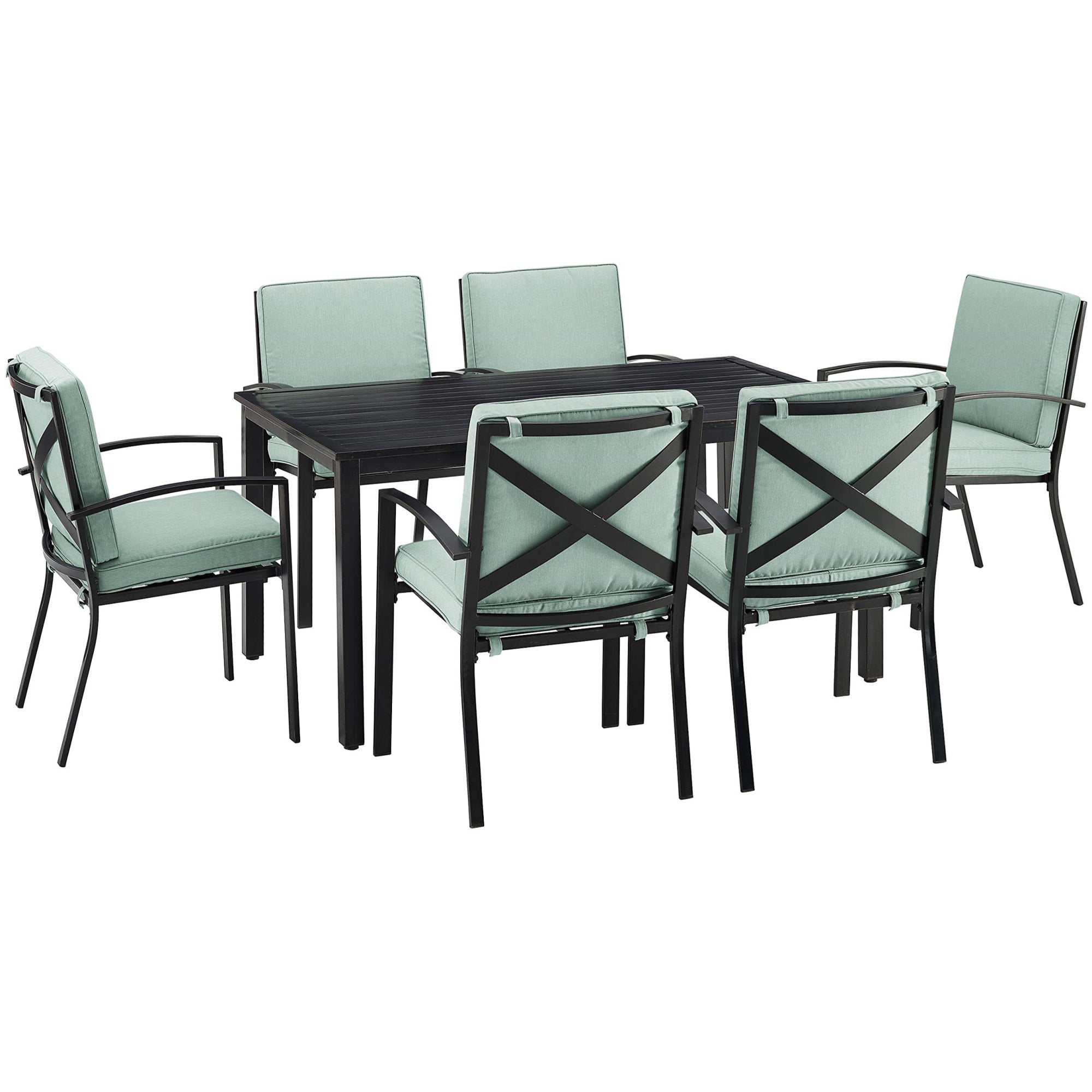 Casafoyer Furniture Kaplan 7-Piece Outdoor Dining Set For 6, Patio Table And Chairs For Backyard, Deck, Oiled Bronze With Mist Cushions