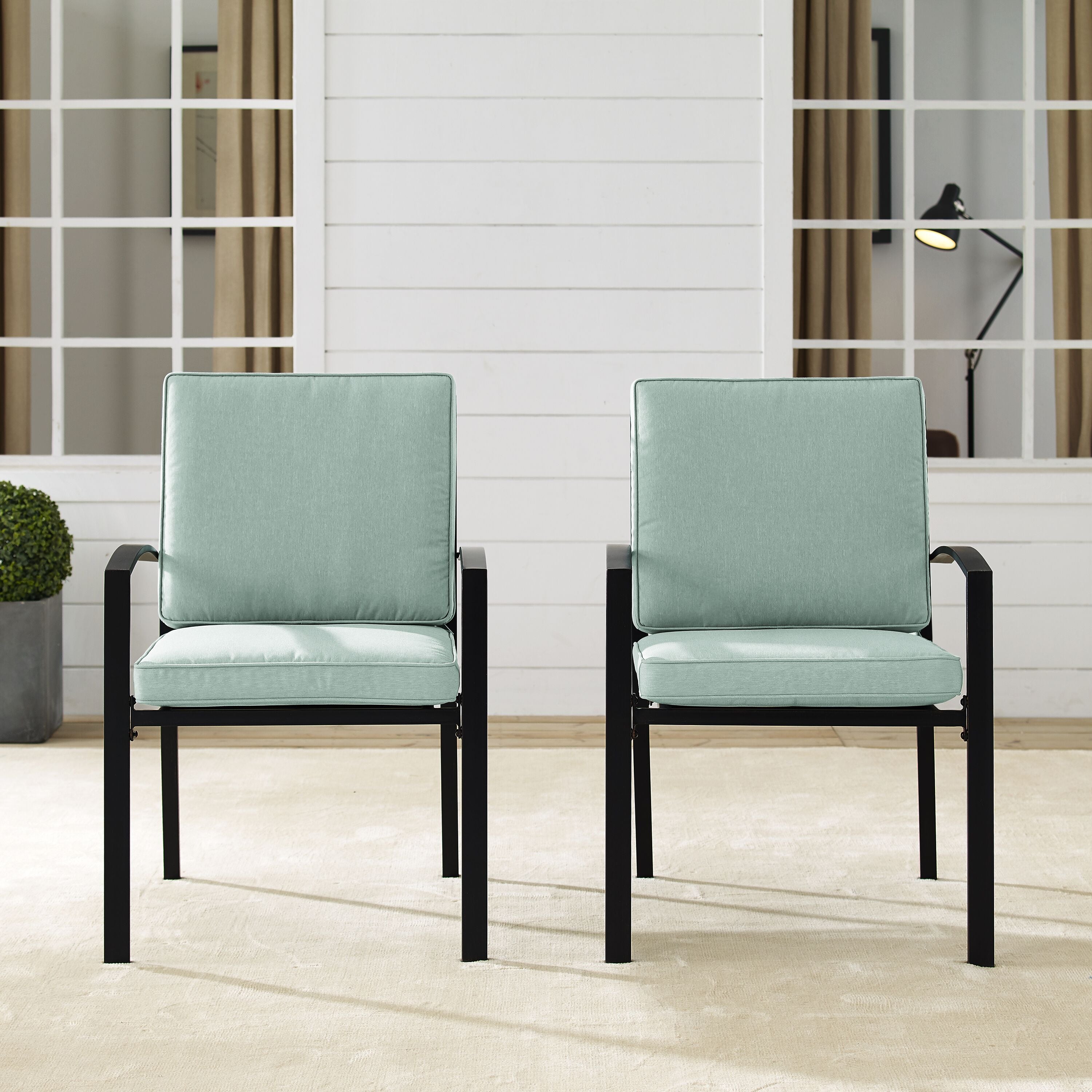 Kaplan 2Pc Dining Chair Set - Sophisticated, Weather-Resistant Steel Chairs With Plush Cushions For Outdoor Dining