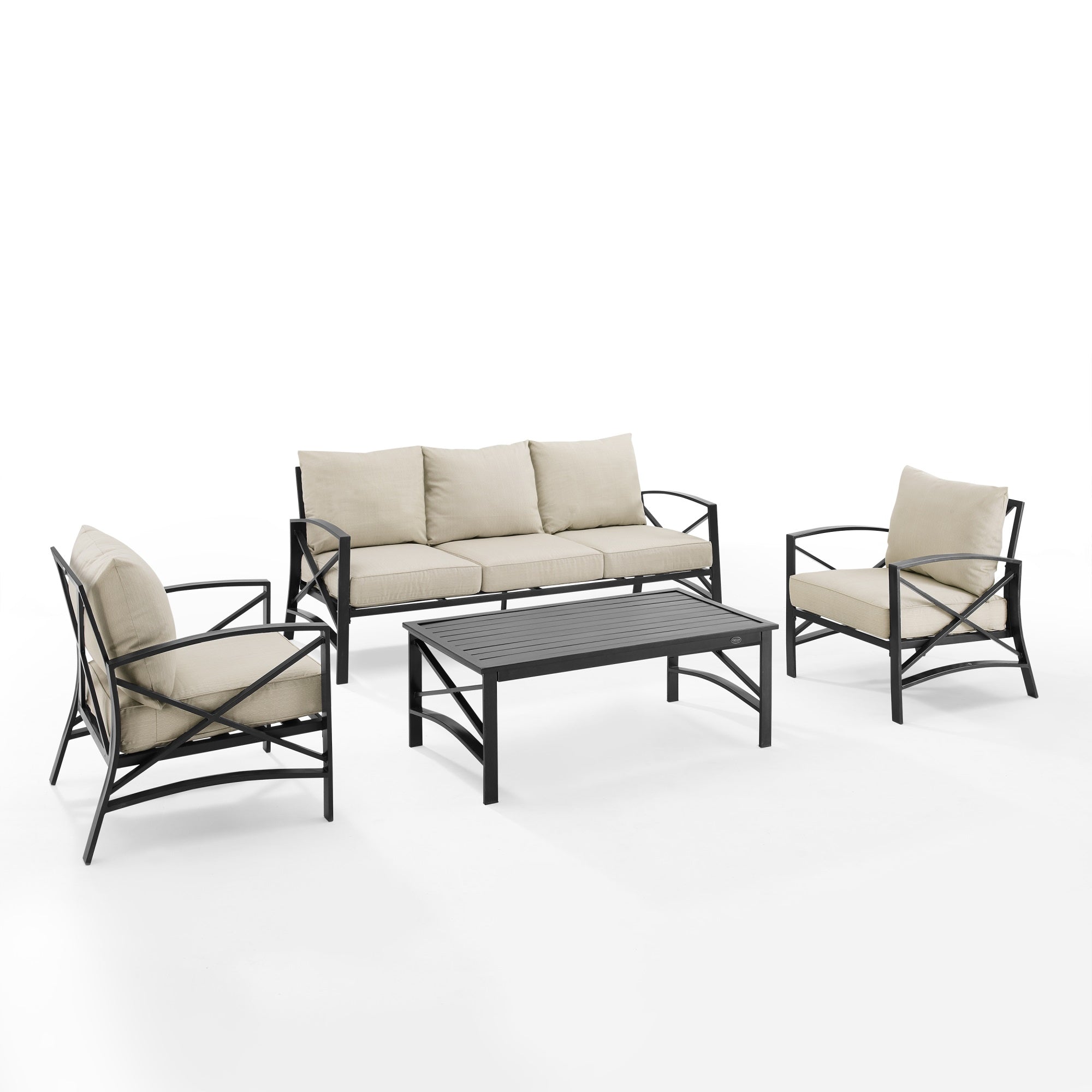 Kaplan 4Pc Outdoor Sofa Set - Steel Frame, Plush Cushions, Transitional Design, Coffee Table, Arm Chairs - Elevate Your Outdoor Gatherings