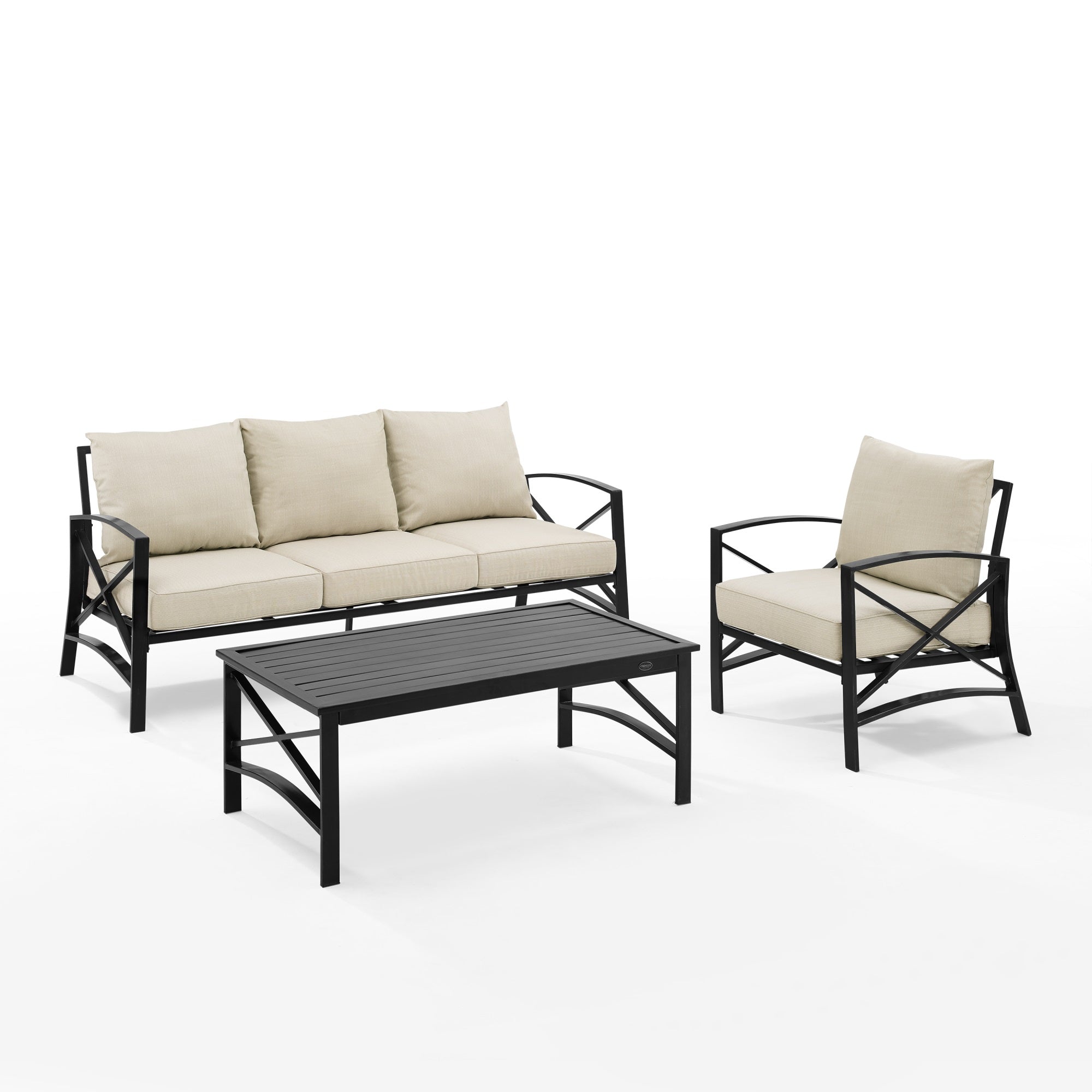 Kaplan 3Pc Outdoor Sofa Set - Timeless Elegance, Steel Frame, Plush Cushions, X-Back Design, Coffee Table