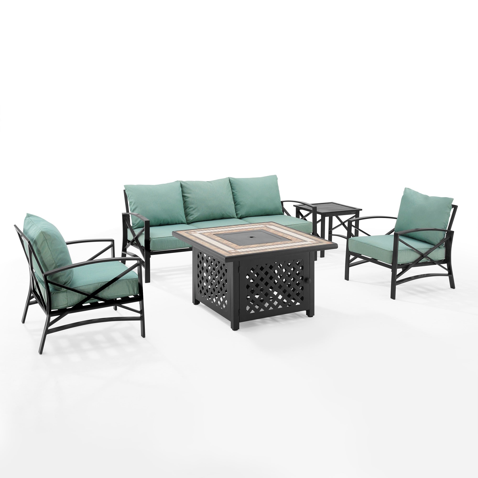 Kaplan 5Pc Outdoor Sofa Set With Fire Table - Steel Frame, Plush Cushions, Propane-Powered - Create A Memorable Evening By The Warm Fire