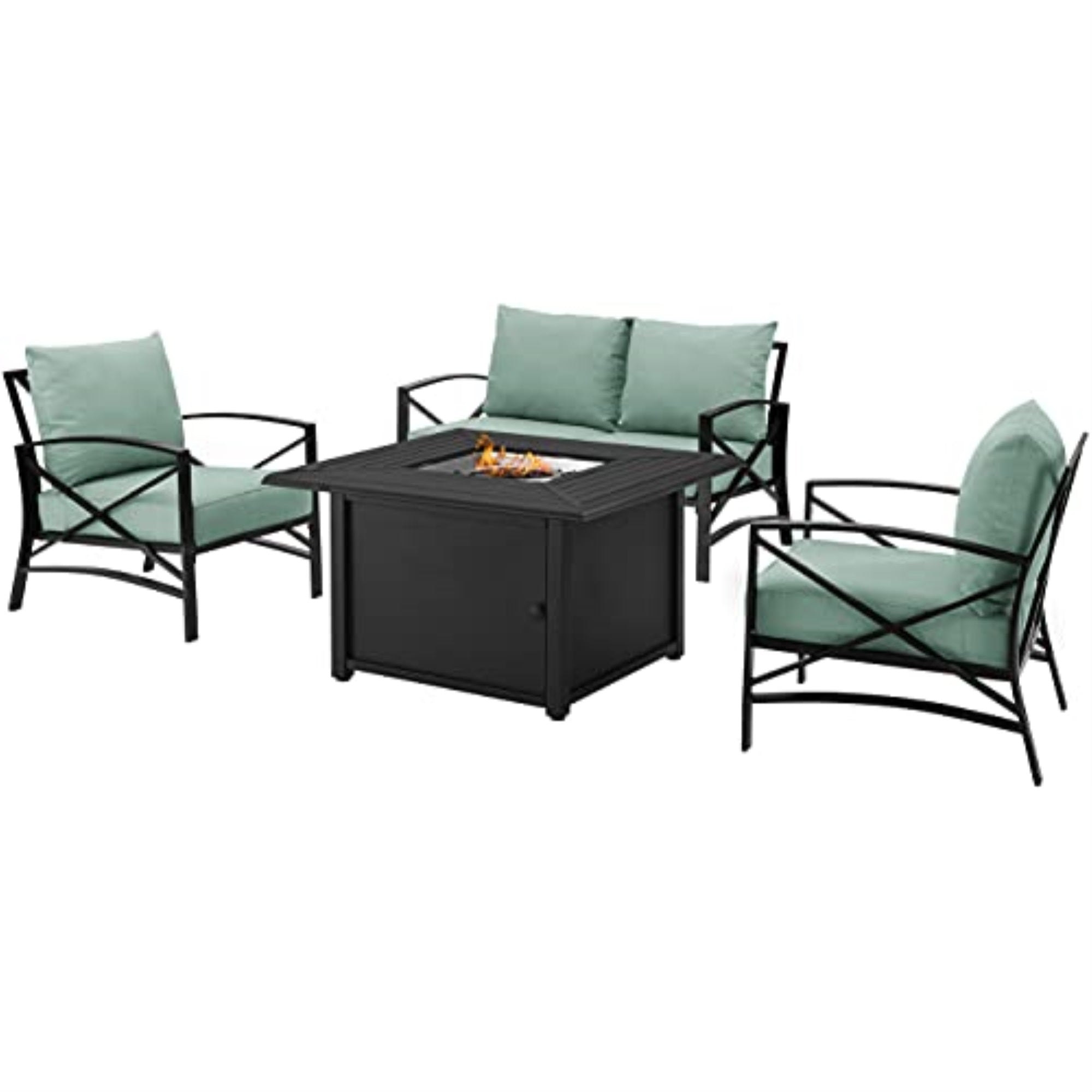 Kaplan 4Pc Outdoor Metal Conversation Set With Fire Table - Loveseat, Dante Fire Table, 2 Arm Chairs. Comfortable Seating For 4.